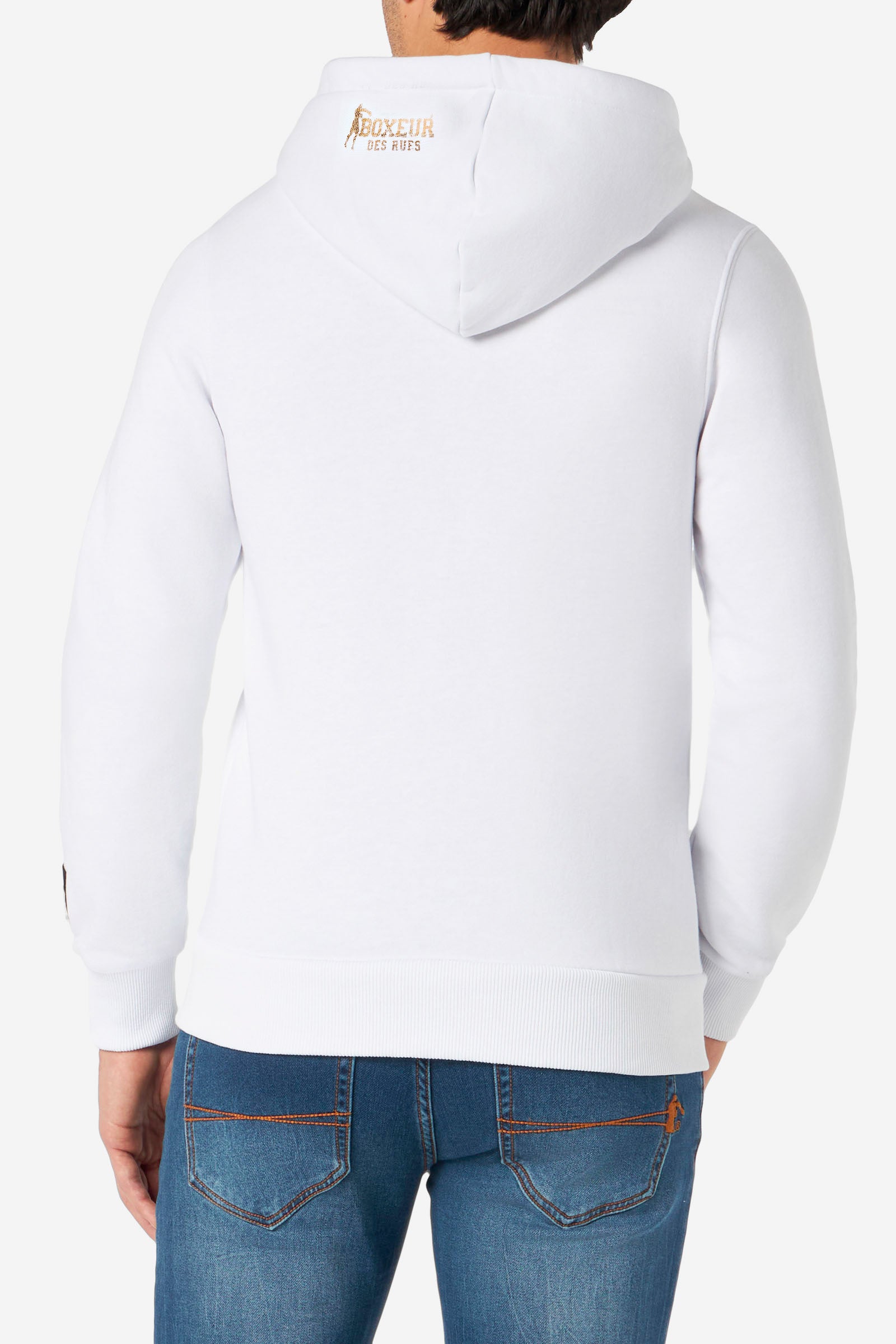 Hoodie Full Zip With Patch in White-Gold Sweatjacken Boxeur des Rues