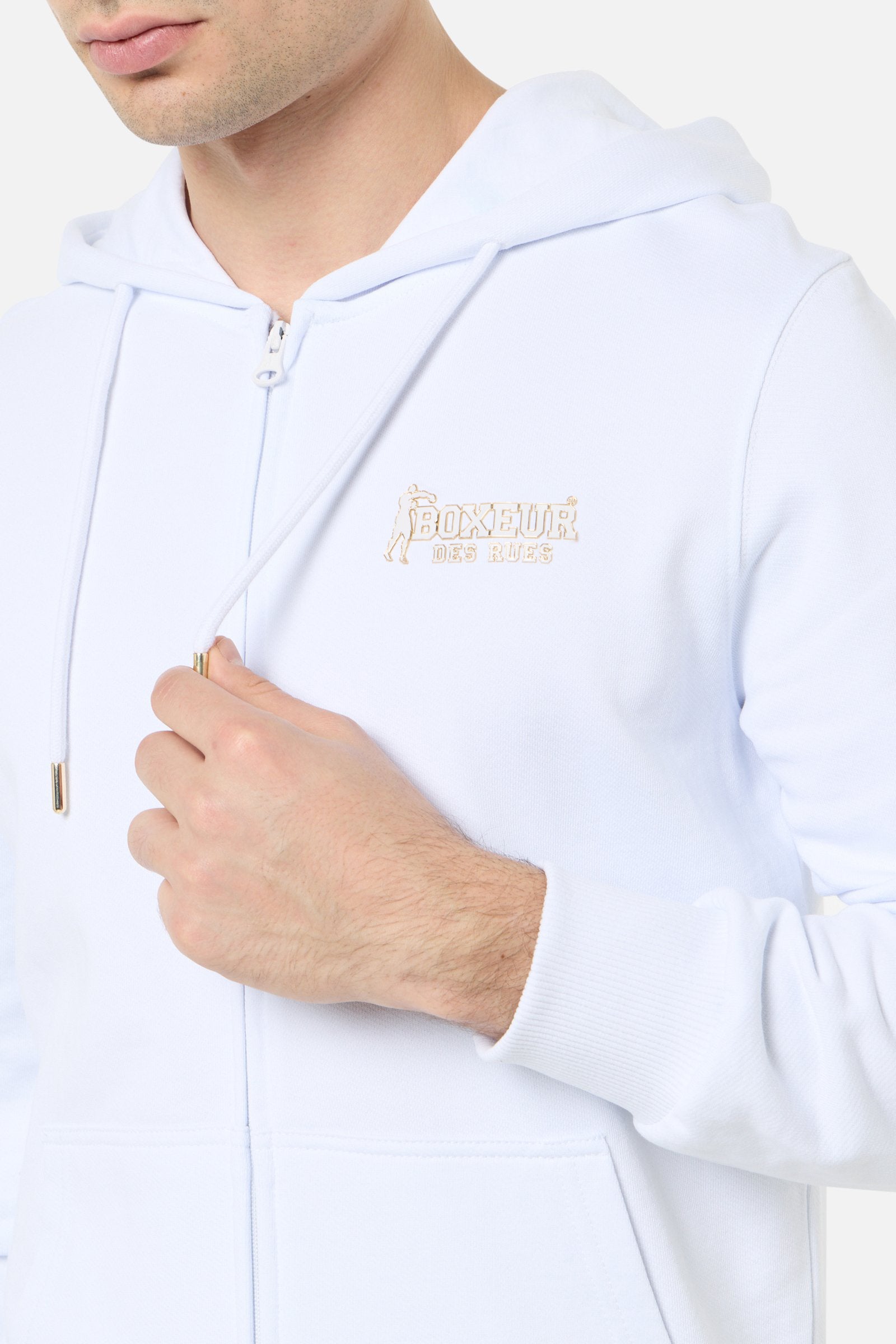 Basic Full Zip Hoodie in White-Gold Sweatjacken Boxeur des Rues