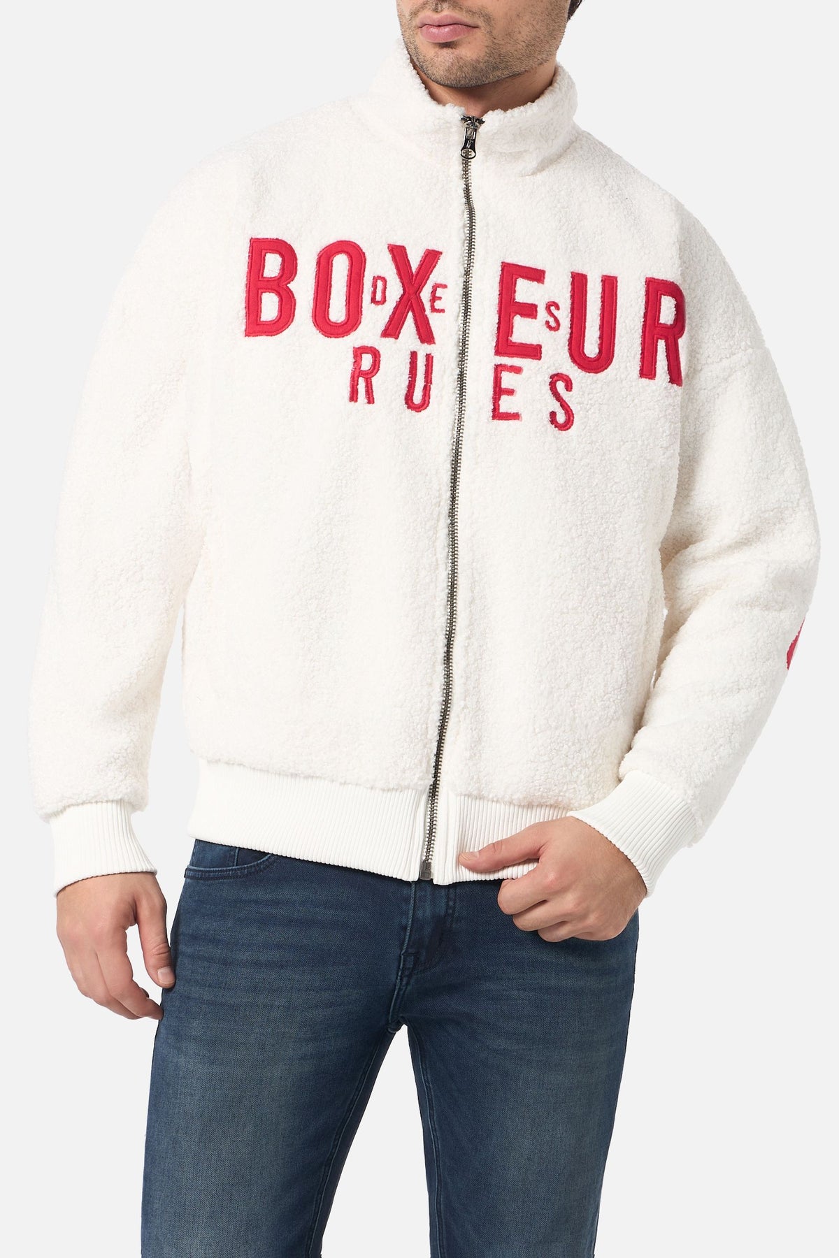 Sherpajacke Embroidered in Warm Blank Sweatjacken Boxeur des Rues
