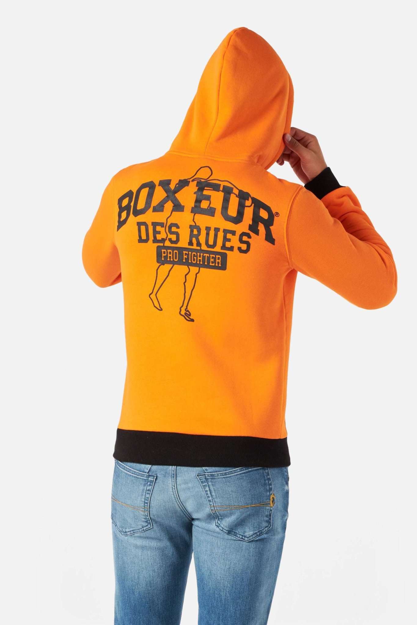 Man Hoodie Sweatshirt in Orange Kapuzenpullover Boxeur des Rues   