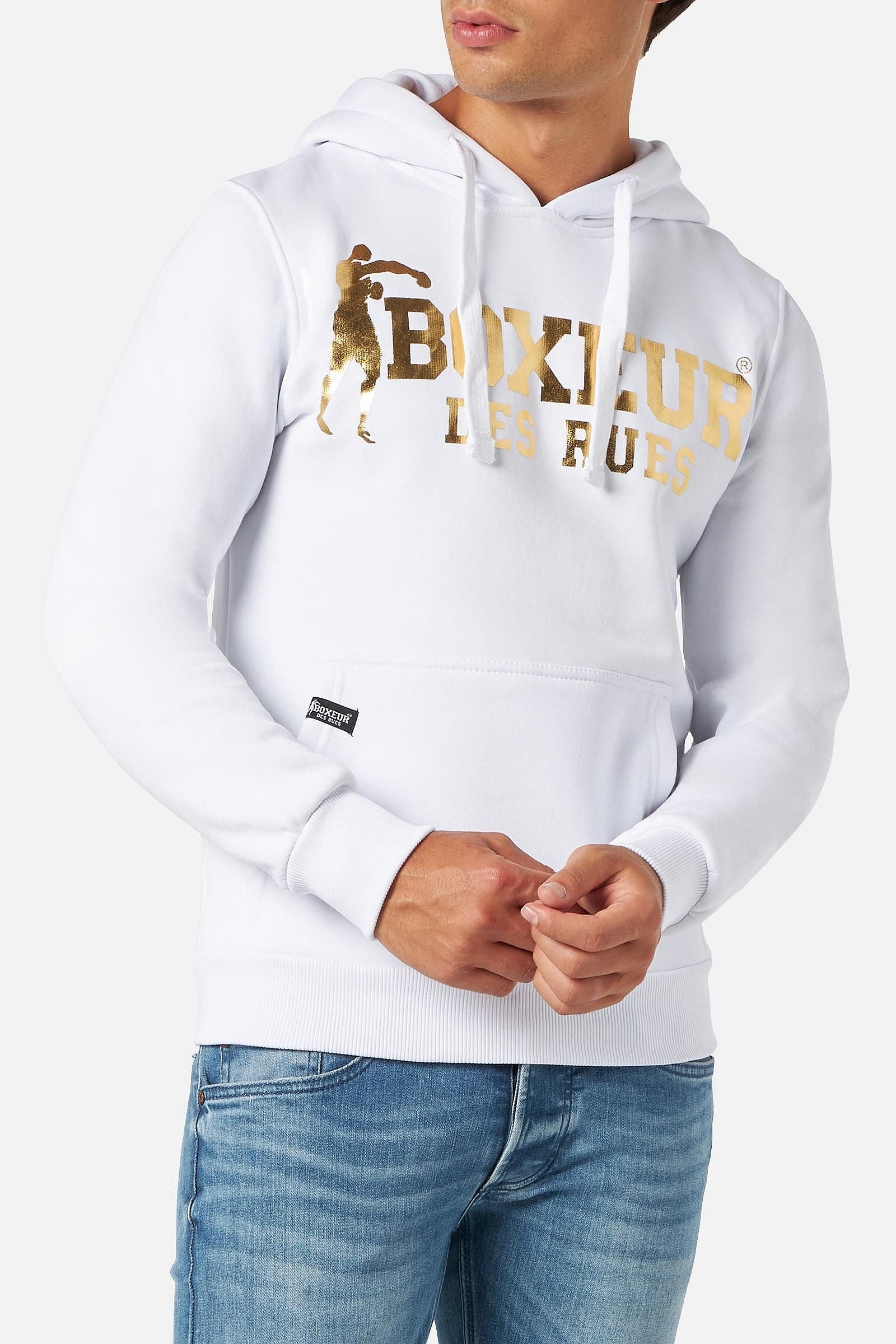 Man Hoodie Sweatshirt in White-Gold Kapuzenpullover Boxeur des Rues   