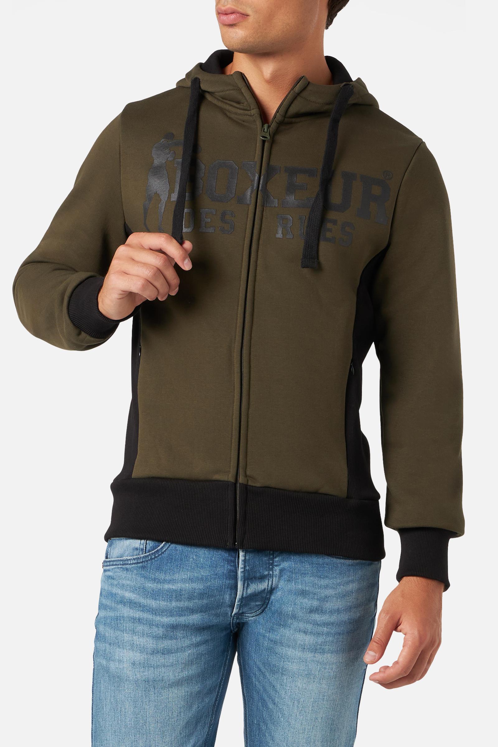 Hooded Full Zip Sweatshirt in Army Sweatjacken Boxeur des Rues