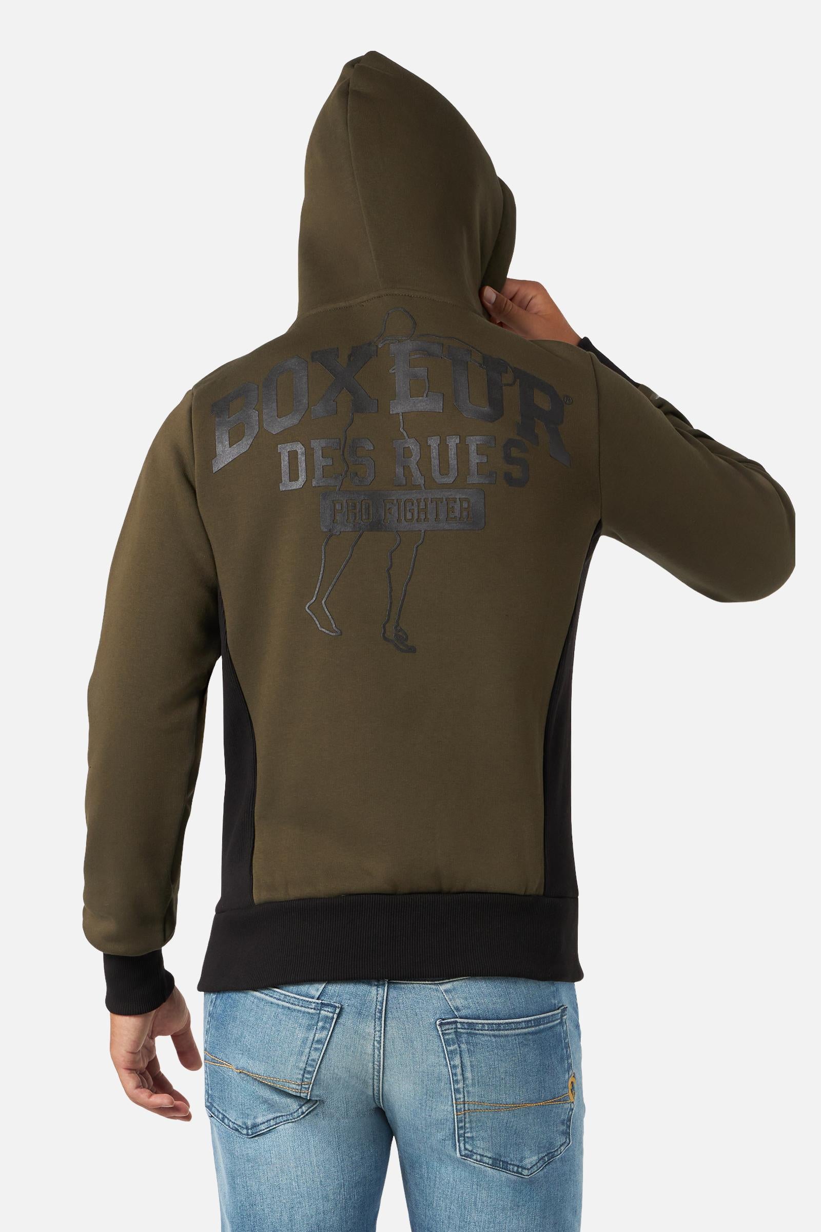 Hooded Full Zip Sweatshirt in Army Sweatjacken Boxeur des Rues