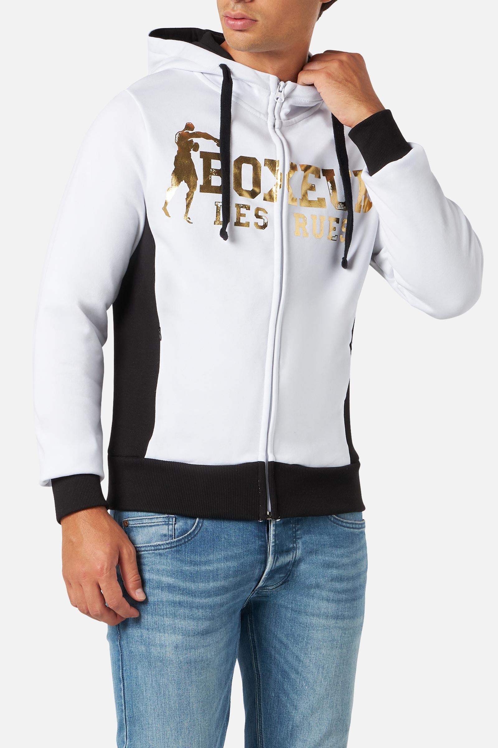 Hooded Full Zip Sweatshirt in White-Gold Sweatjacken Boxeur des Rues   