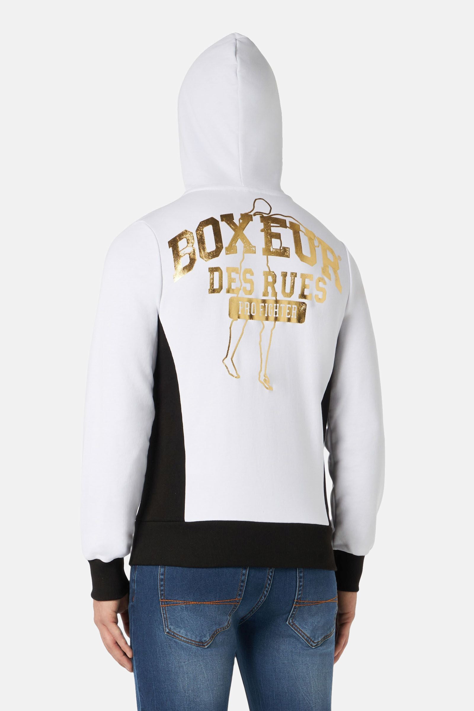 Hooded Full Zip Sweatshirt in White-Gold Cardigan Boxeur des Rues   