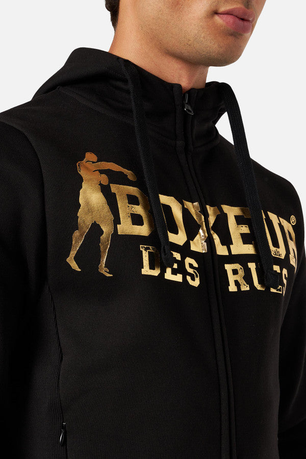 Hooded Full Zip Sweatshirt in Black-Gold Sweatjacken Boxeur des Rues