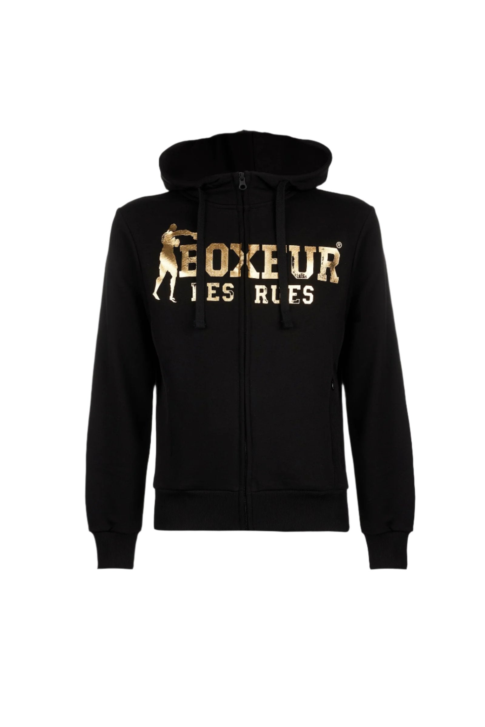 Hooded Full Zip Sweatshirt in Black-Gold Sweatjacken Boxeur des Rues