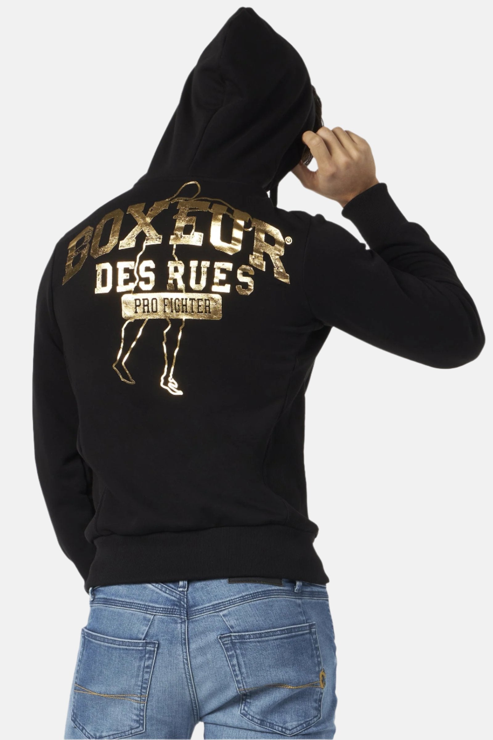Hooded Full Zip Sweatshirt in Black-Gold Sweatjacken Boxeur des Rues