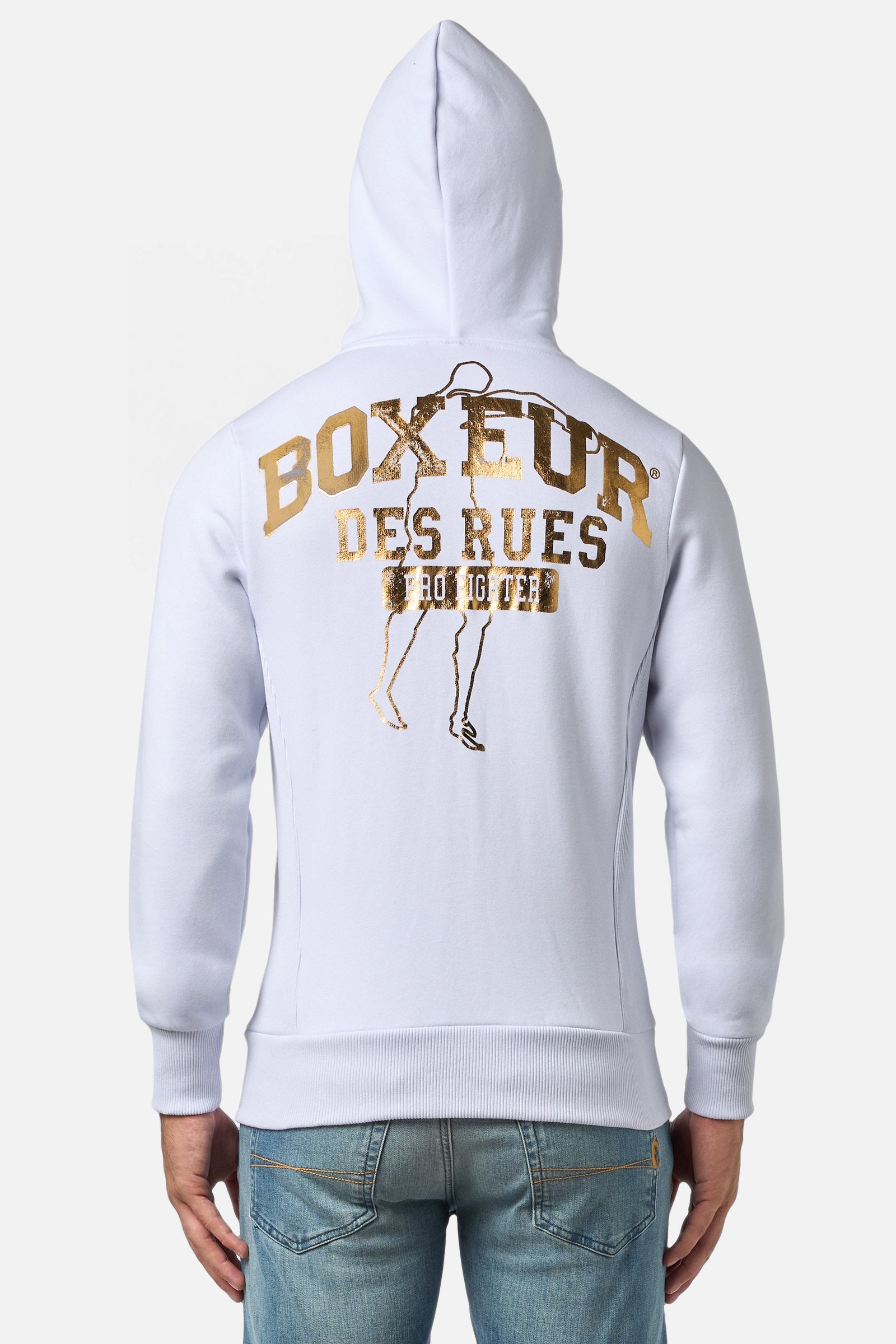 Hooded Full Zip Sweatshirt in White Sweatjacken Boxeur des Rues