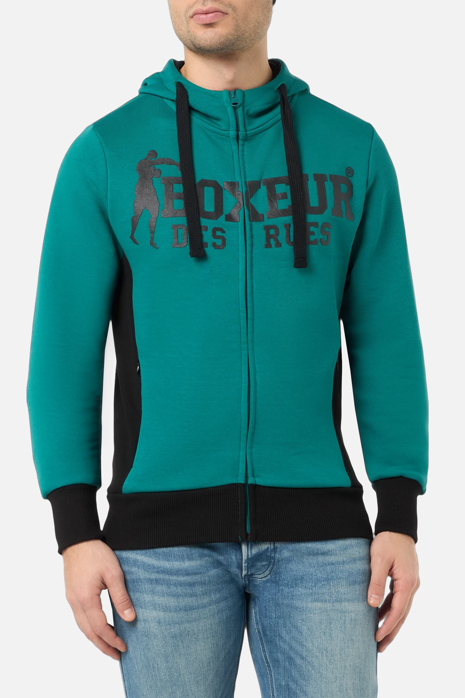 Hooded Full Zip Sweatshirt in Aston Green Sweatjacken Boxeur des Rues