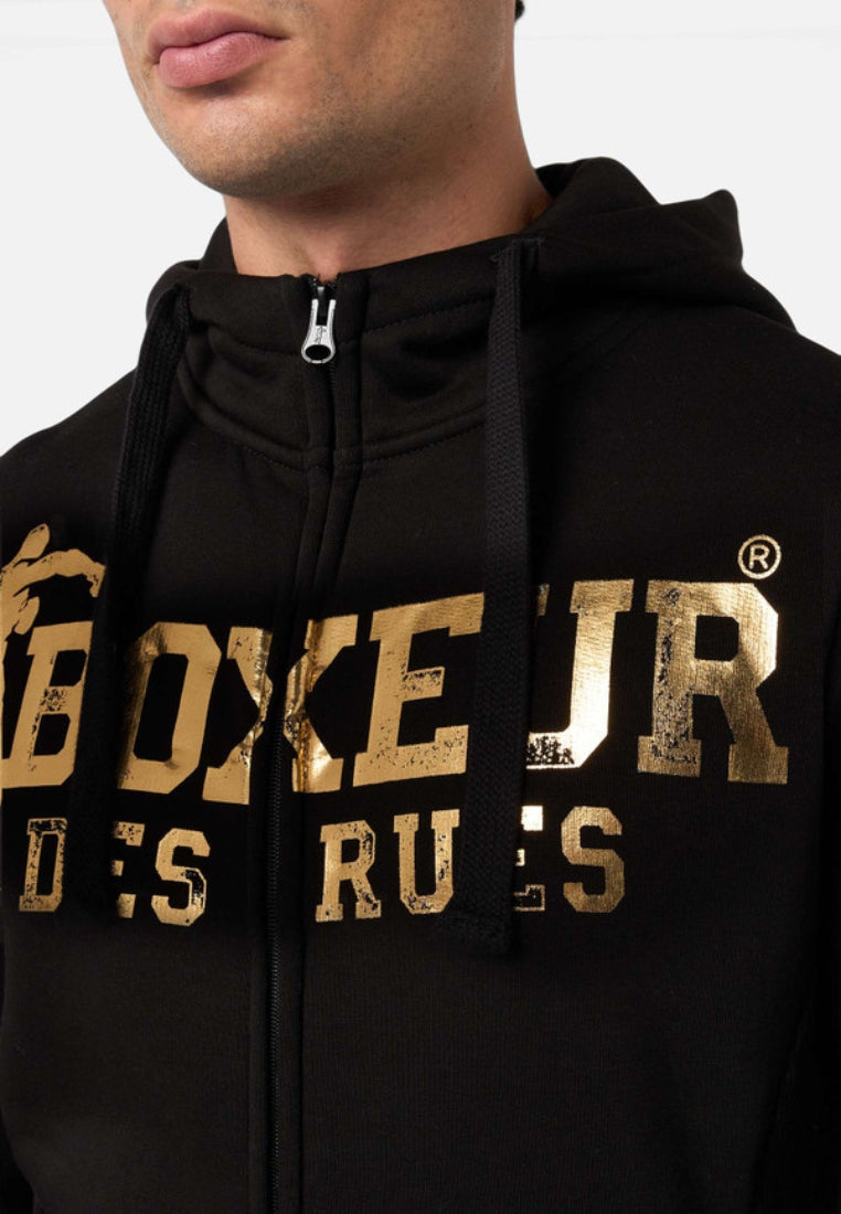 Hooded Full Zip Sweatshirt in Black-Gold Sweatjacken Boxeur des Rues