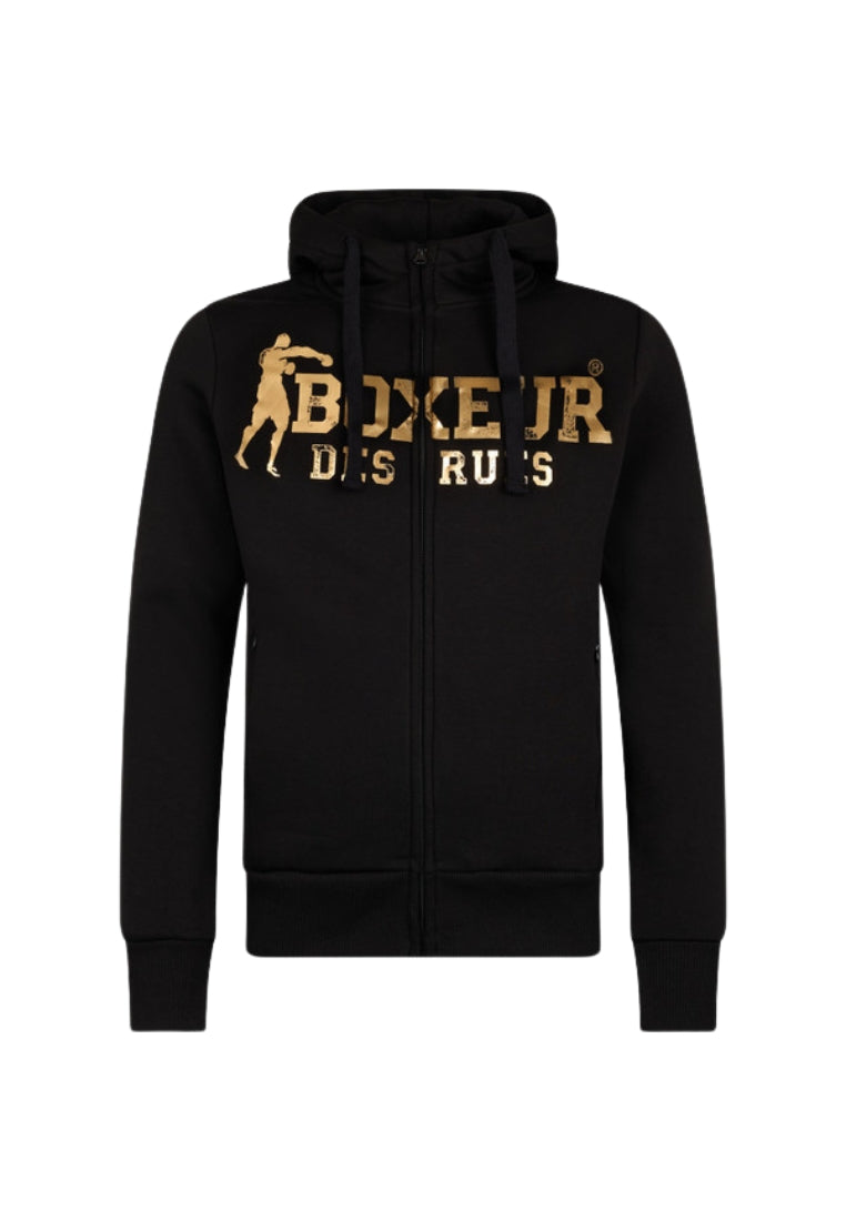 Hooded Full Zip Sweatshirt in Black-Gold Sweatjacken Boxeur des Rues