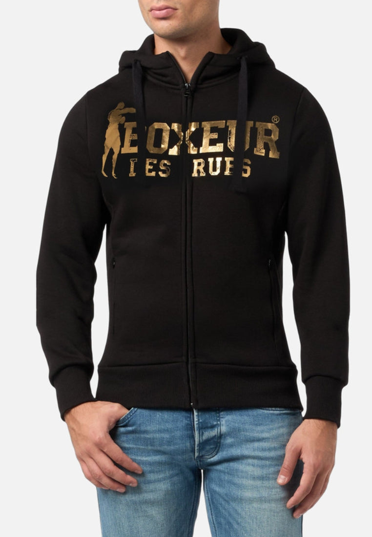 Hooded Full Zip Sweatshirt in Black-Gold Sweatjacken Boxeur des Rues