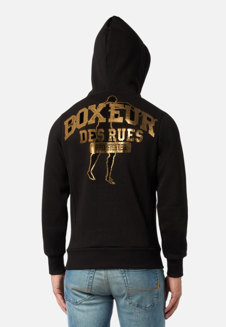 Hooded Full Zip Sweatshirt in Black-Gold Sweatjacken Boxeur des Rues