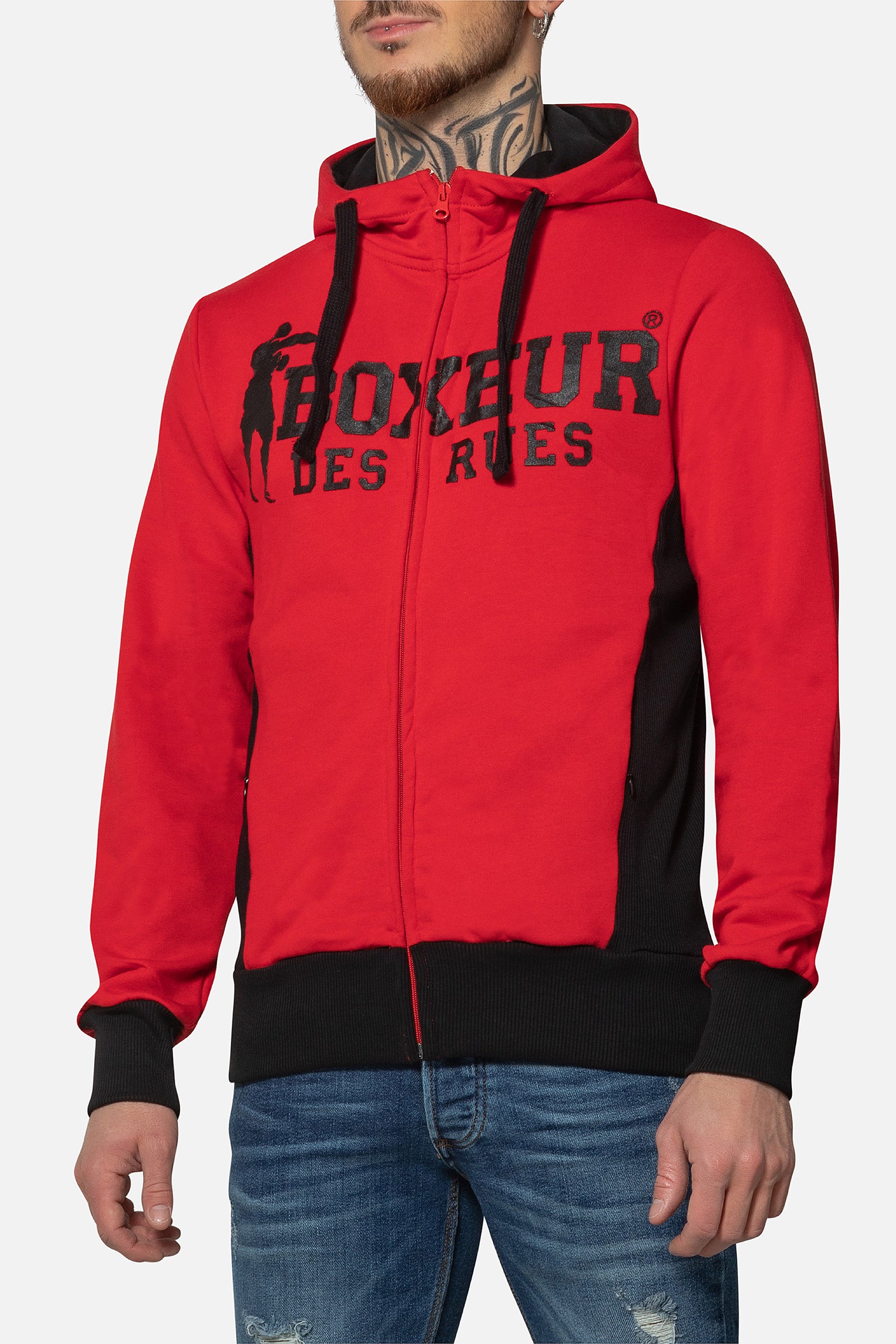 Hooded Full Zip Sweatshirt in Red Sweatjacken Boxeur des Rues