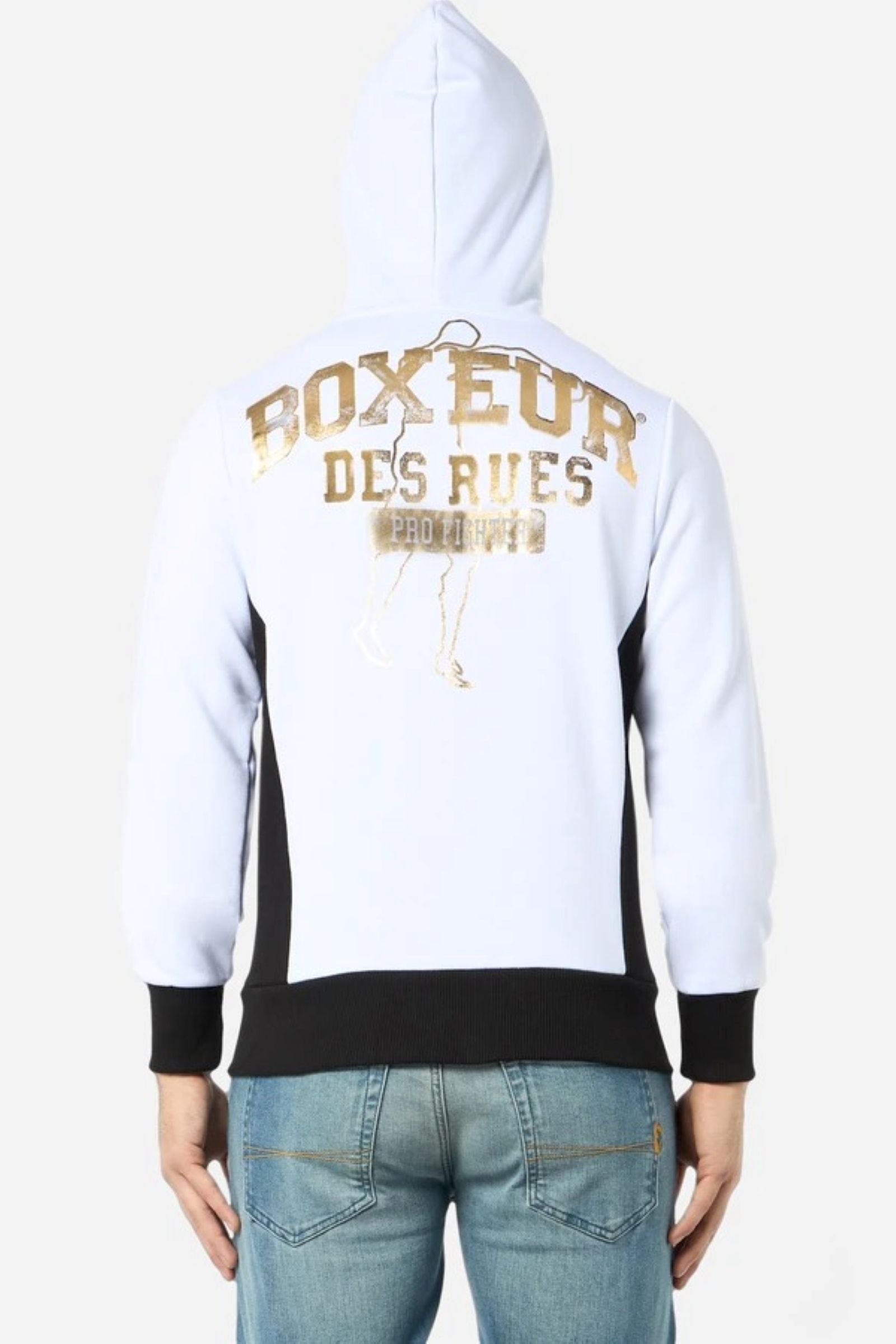 Hooded Full Zip Sweatshirt in White-Gold Sweatjacken Boxeur des Rues