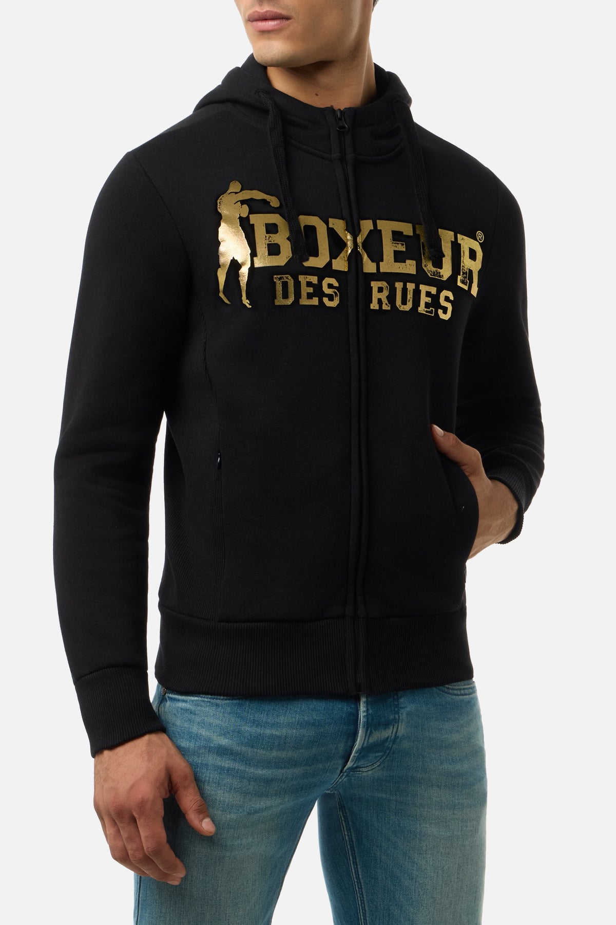 Sweatjacke Hooded Full Zip in Black-Gold Sweatjacken Boxeur des Rues