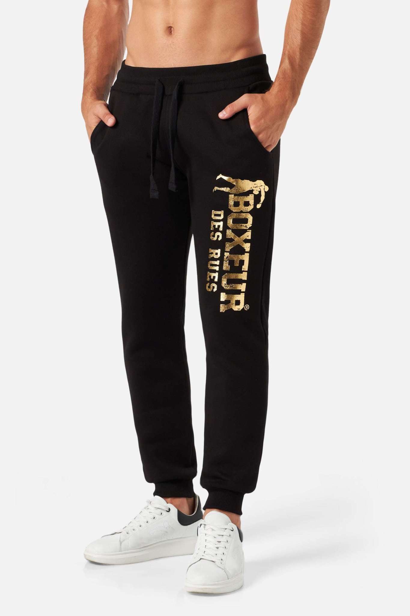 Slim Fit Sweatpant With Logo in Black-Gold Hosen Boxeur des Rues   