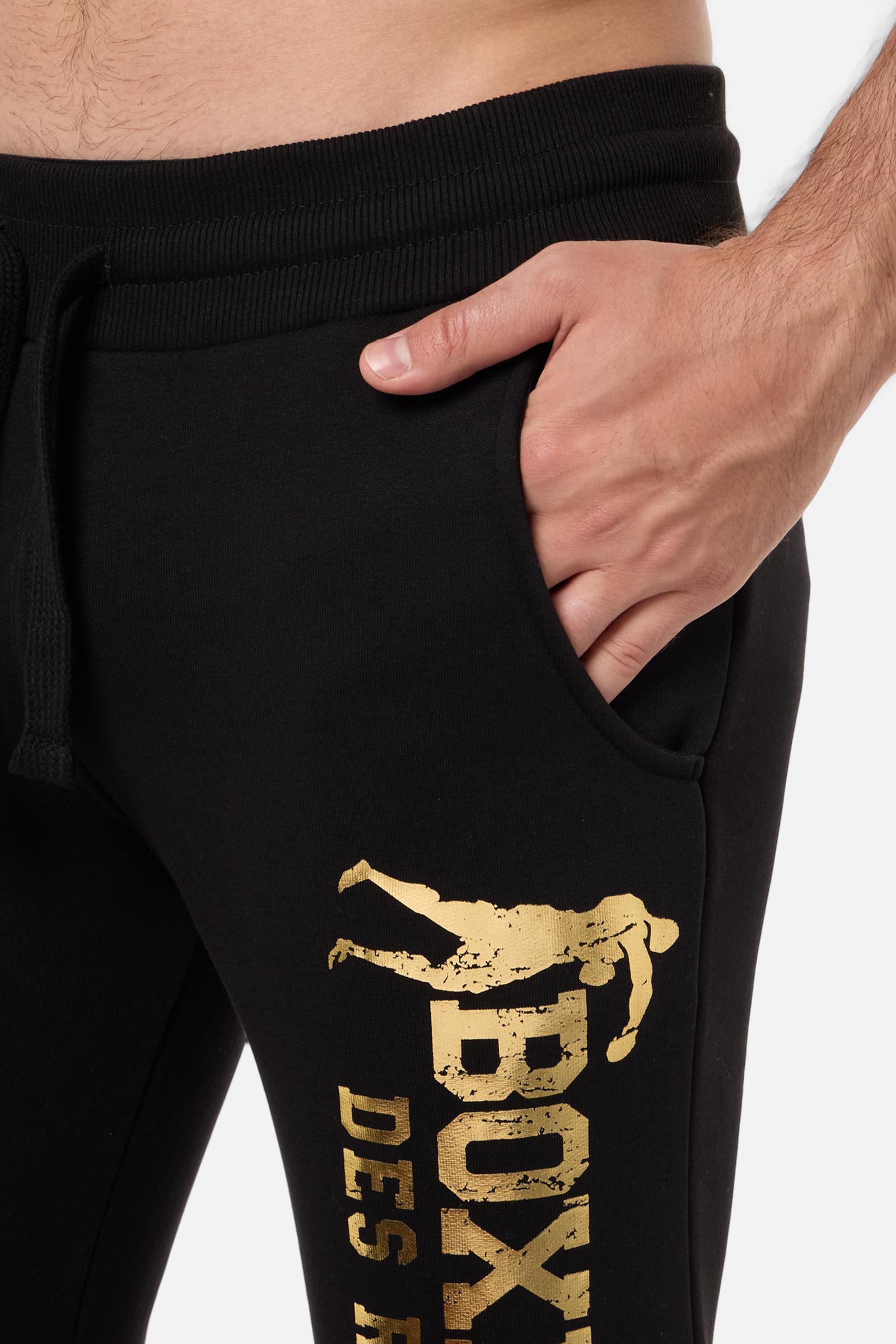 Slim Fit Sweatpant With Logo in Black-Gold Hosen Boxeur des Rues