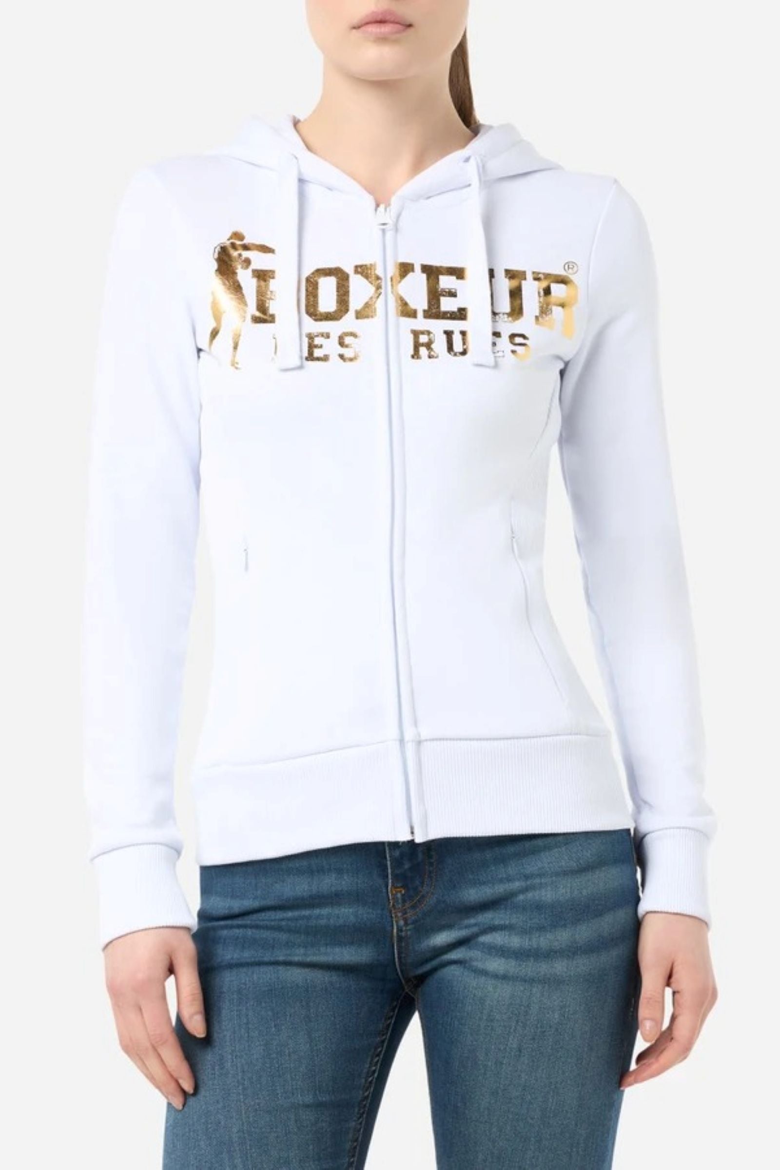 Basic Logo Full Zip Sweatshirt in White-Gold Sweatjacken Boxeur des Rues