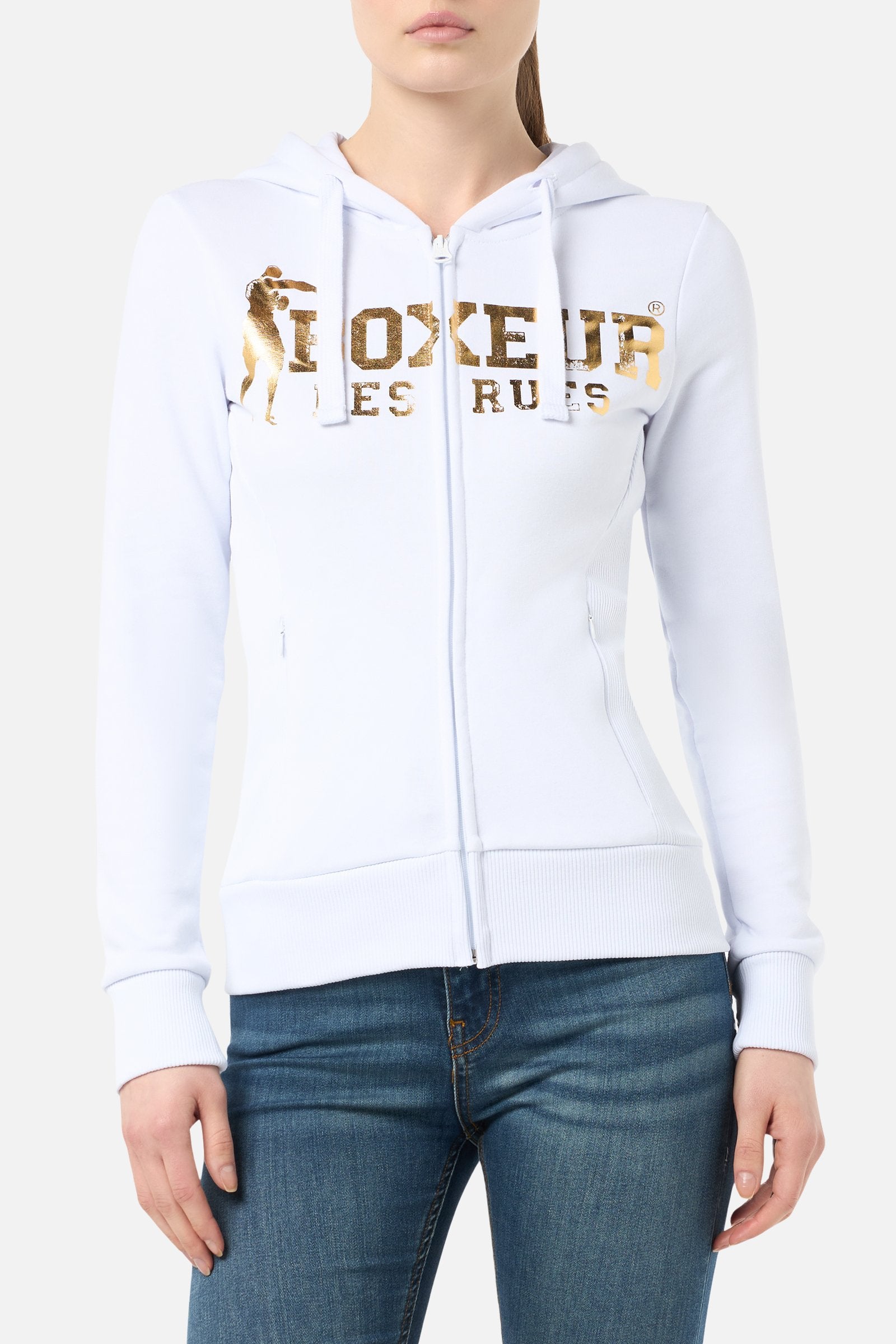 Basic Logo Full Zip Sweatshirt in White-Gold Sweatjacken Boxeur des Rues