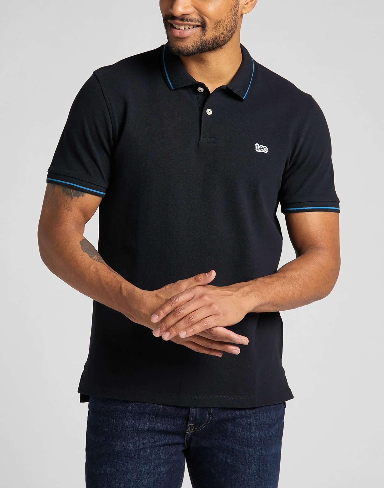 Pique Polo in Black Polos Lee   