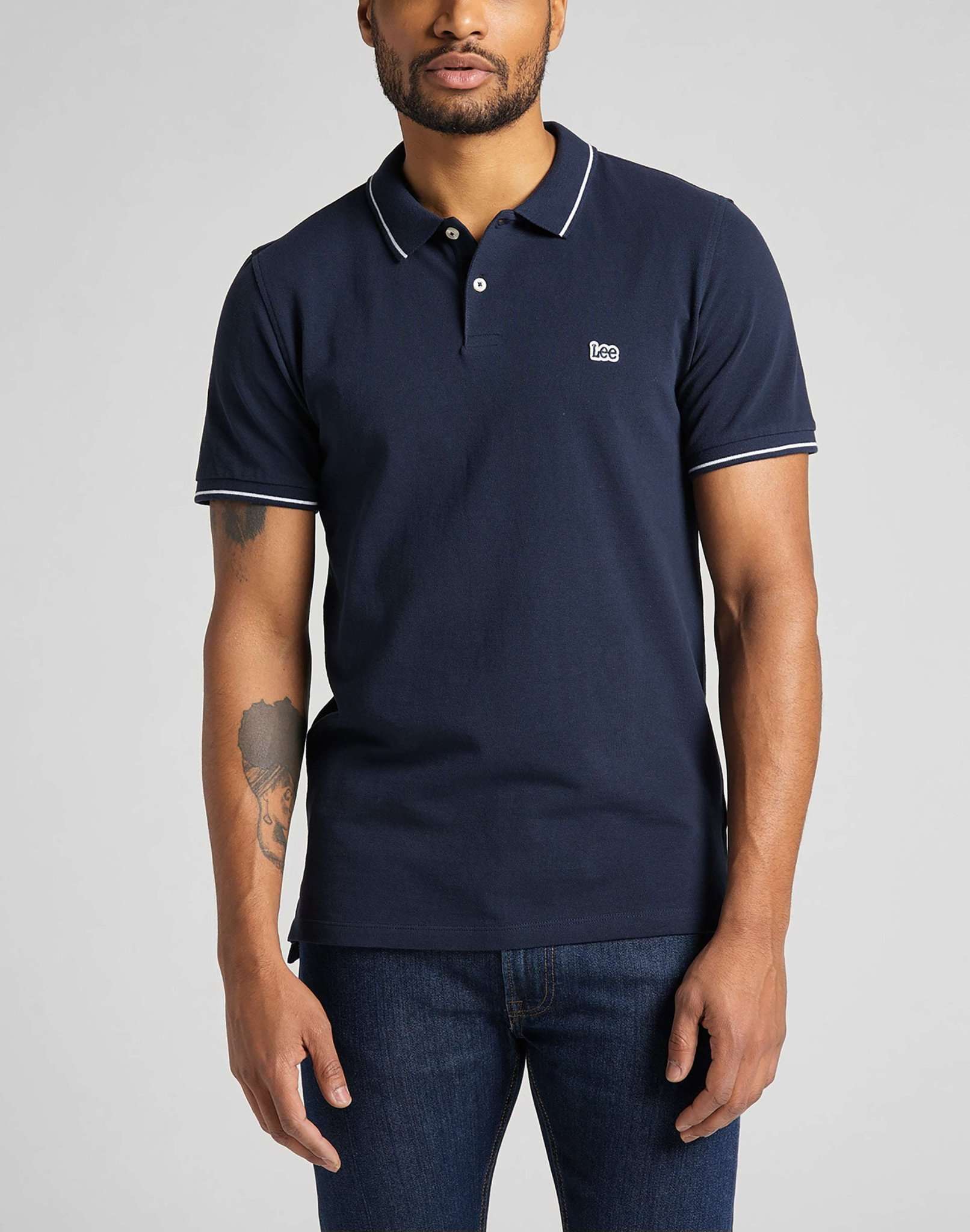 Pique Polo in Navy Polos Lee   