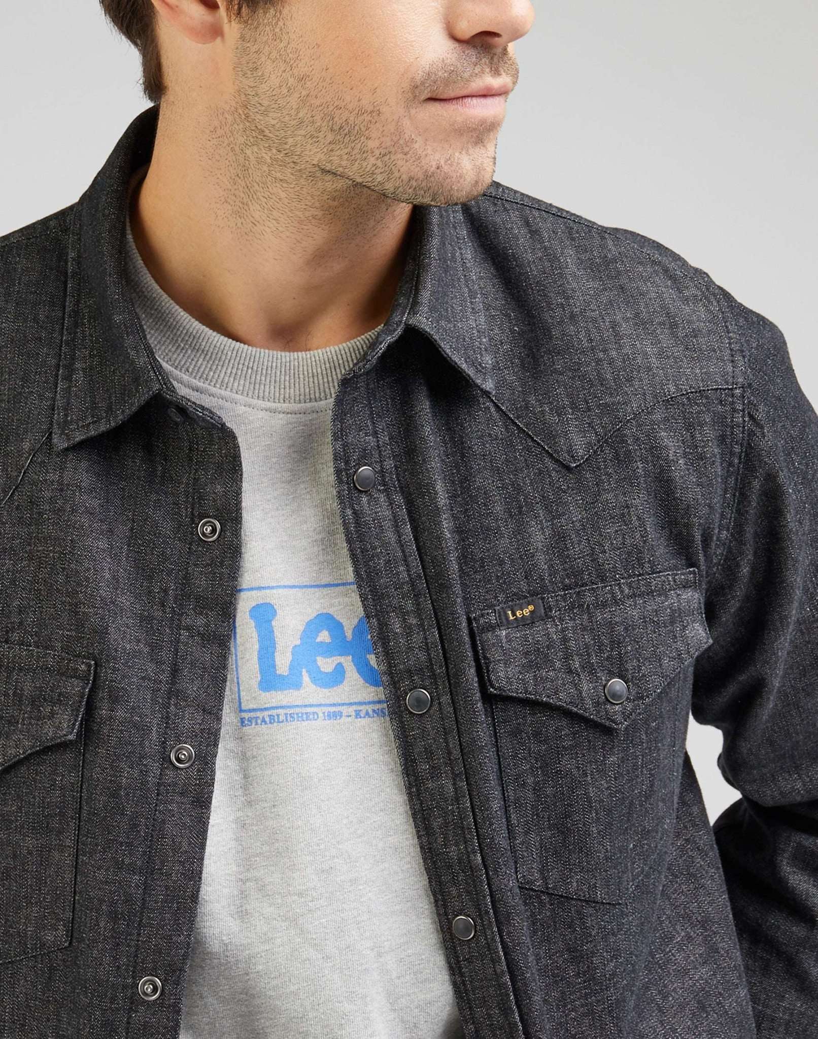 Regular Western Shirt in Washed Black Jeanshemden Lee