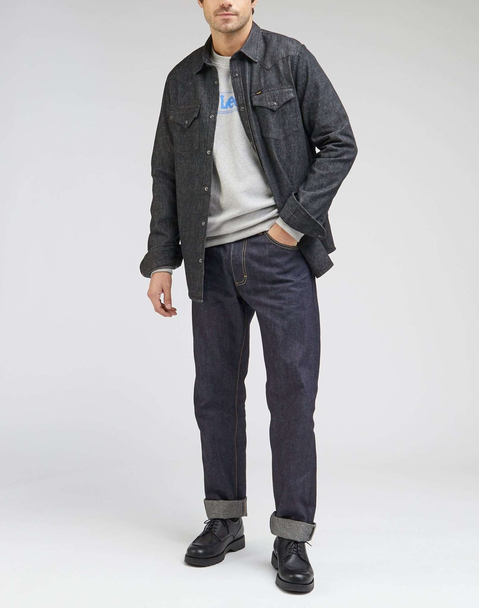 Regular Western Shirt in Washed Black Jeanshemden Lee