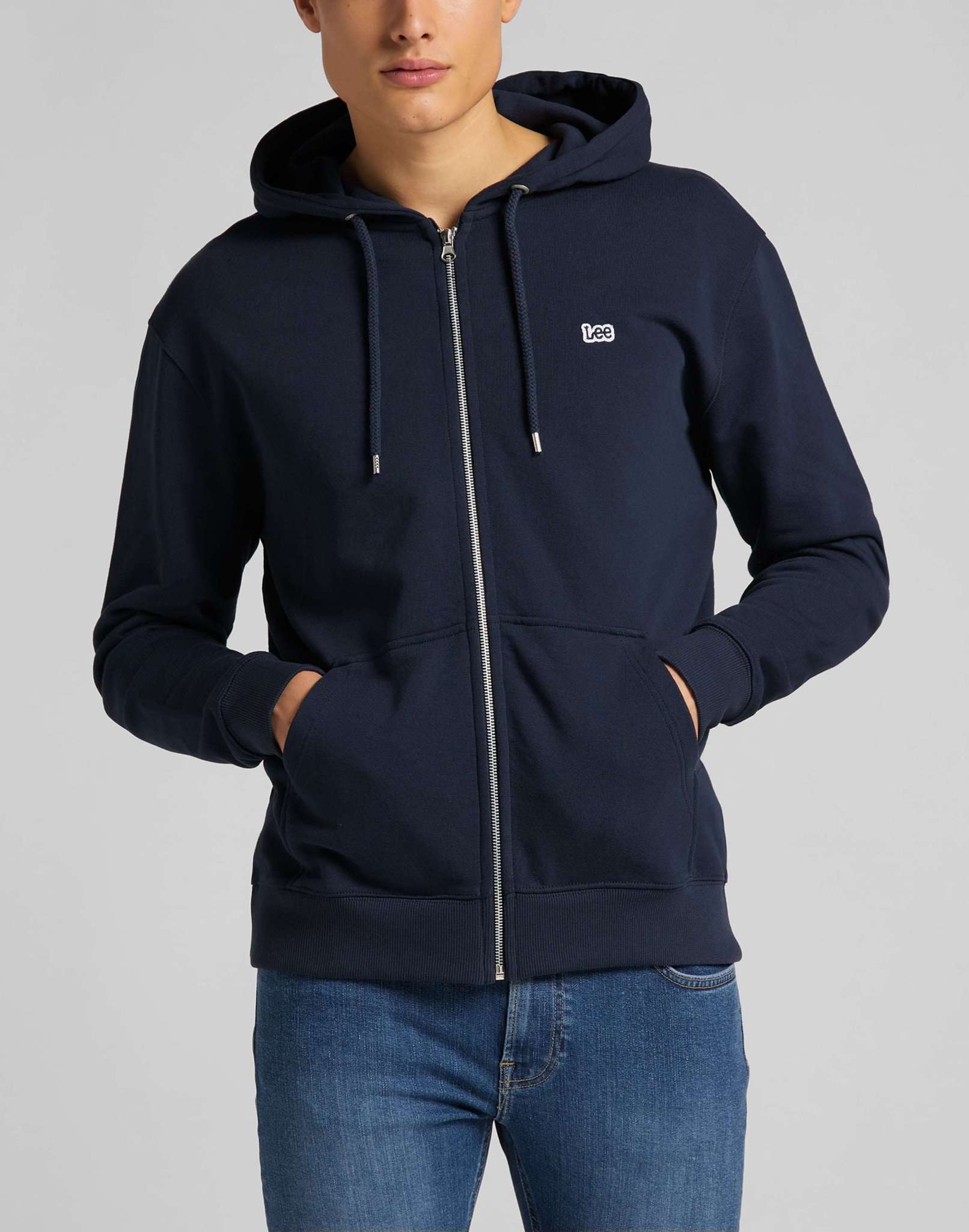 Basic Zip Through Hoodie in Navy Sweatjacken Lee