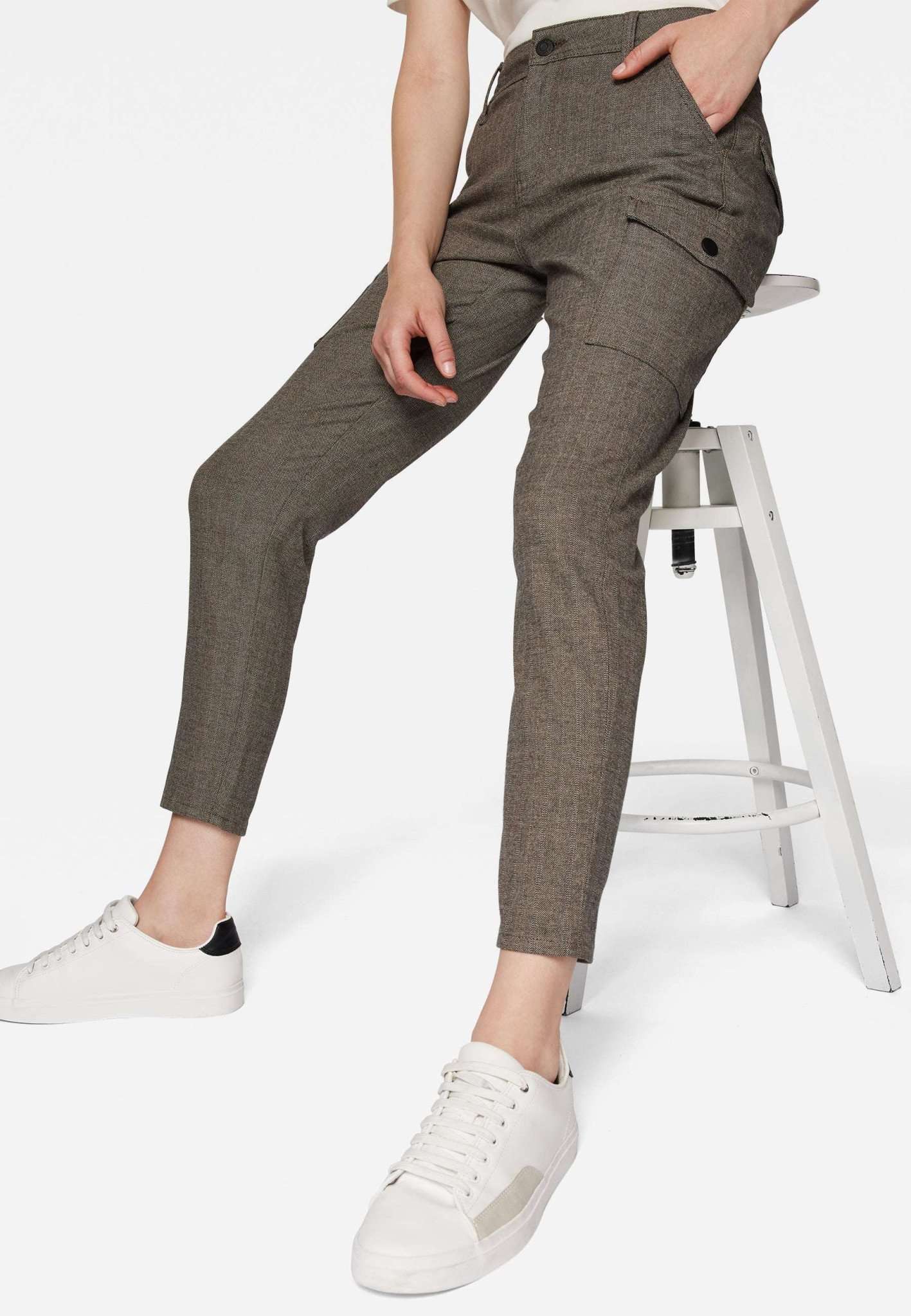 Luzi in Brown Herringbone Smart Sporty Hosen Mavi