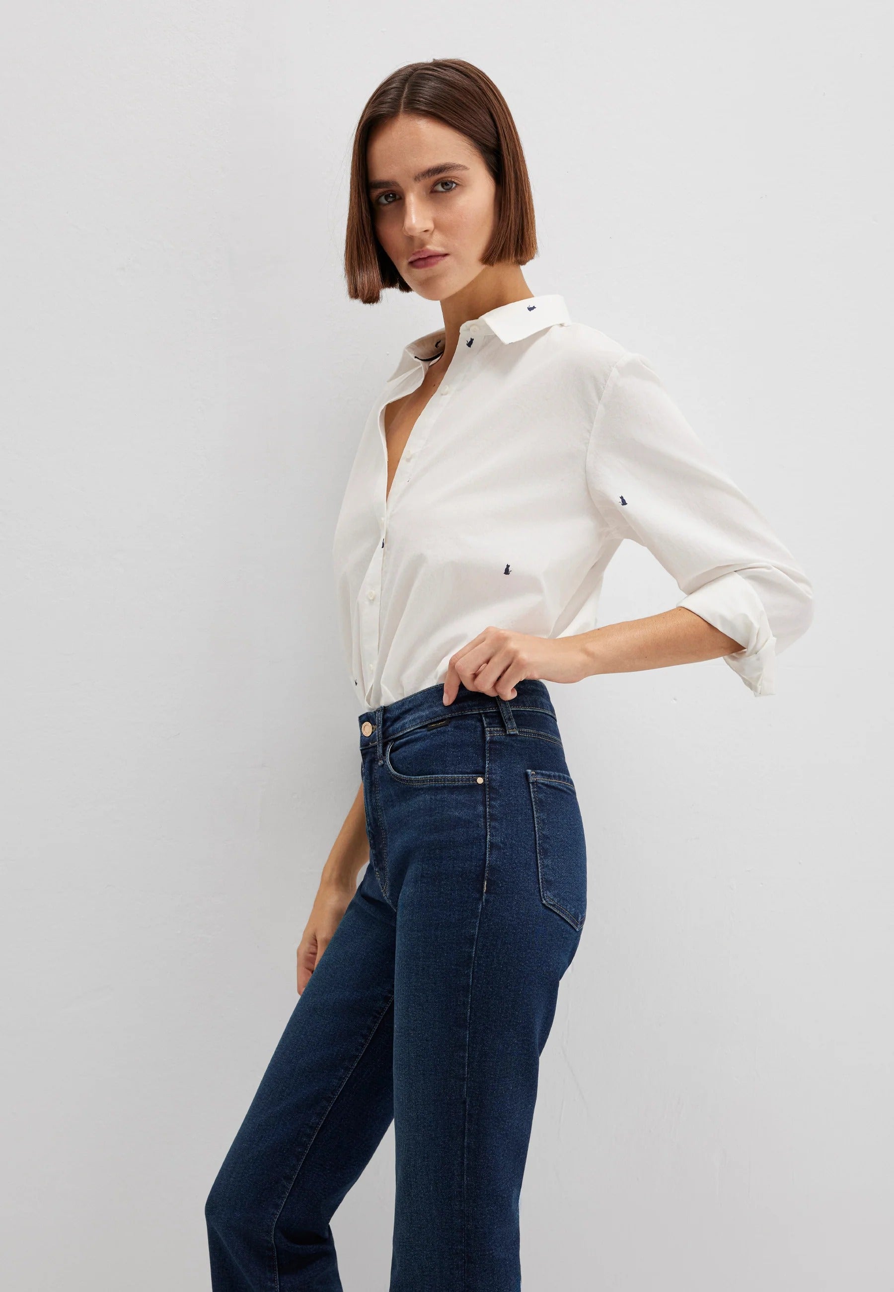 Long Sleeve Woven Shirt in Cat All Over Print Hemden Mavi