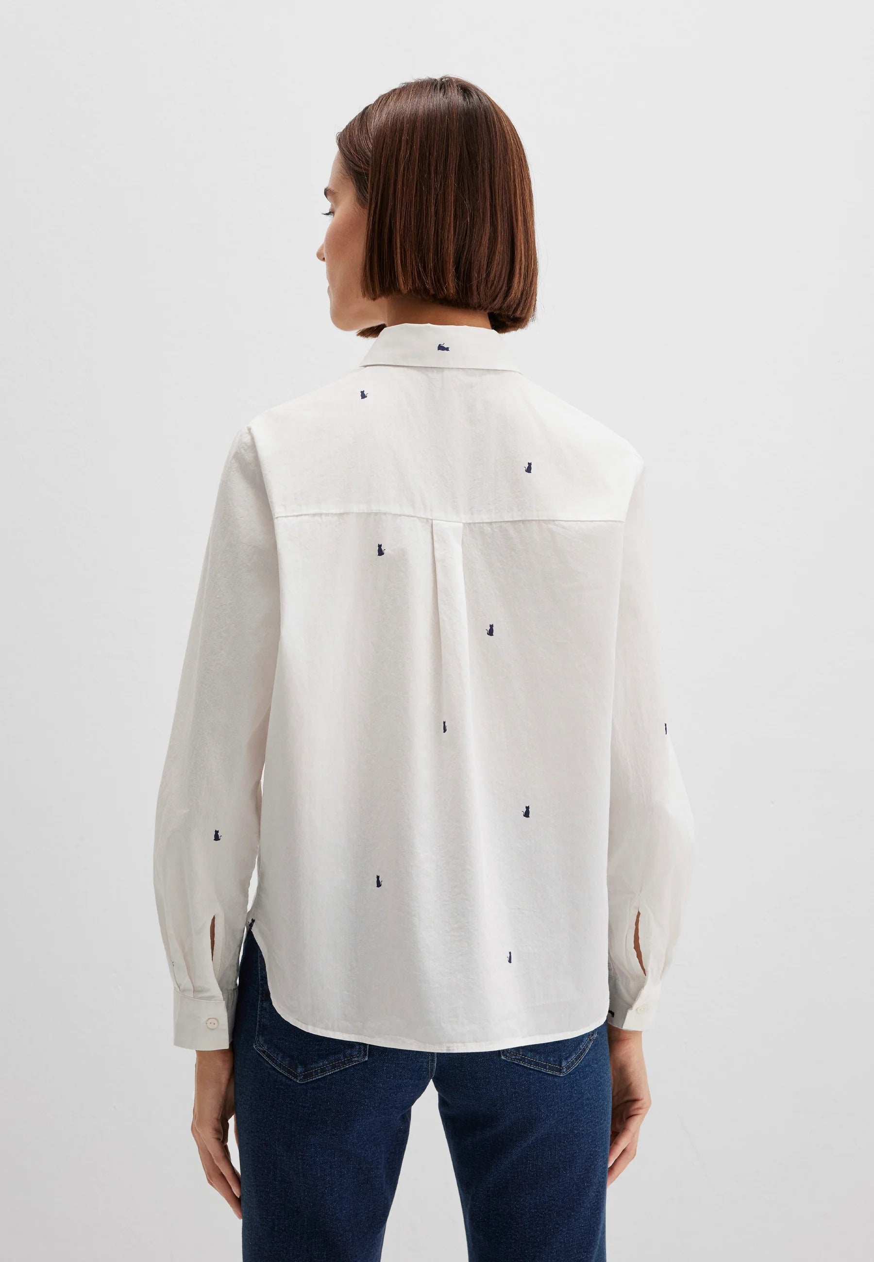 Long Sleeve Woven Shirt in Cat All Over Print Hemden Mavi