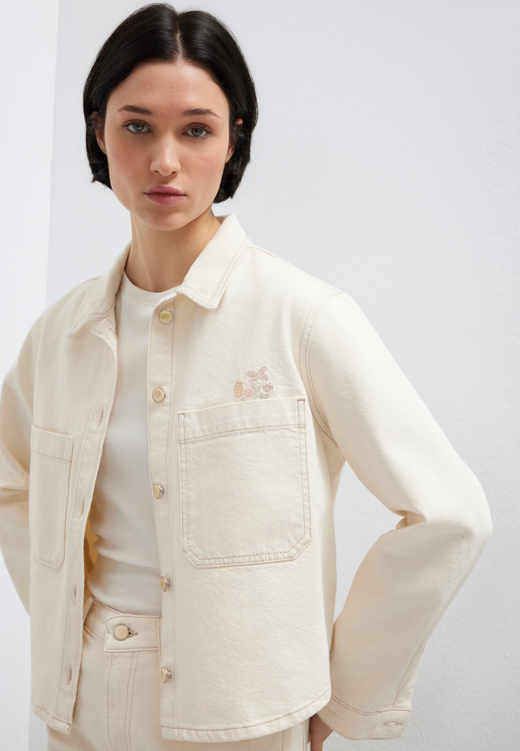 Paola in Cream Denim Hemden Mavi