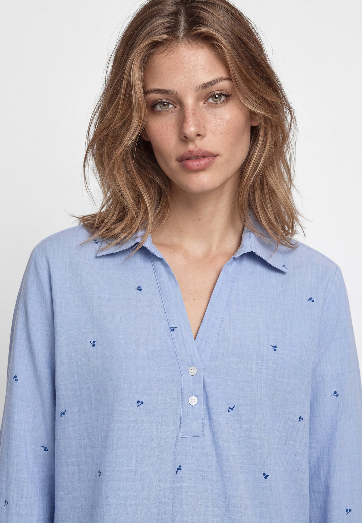 Langarmbluse Woven in Oxford Blue Print Hemden Mavi