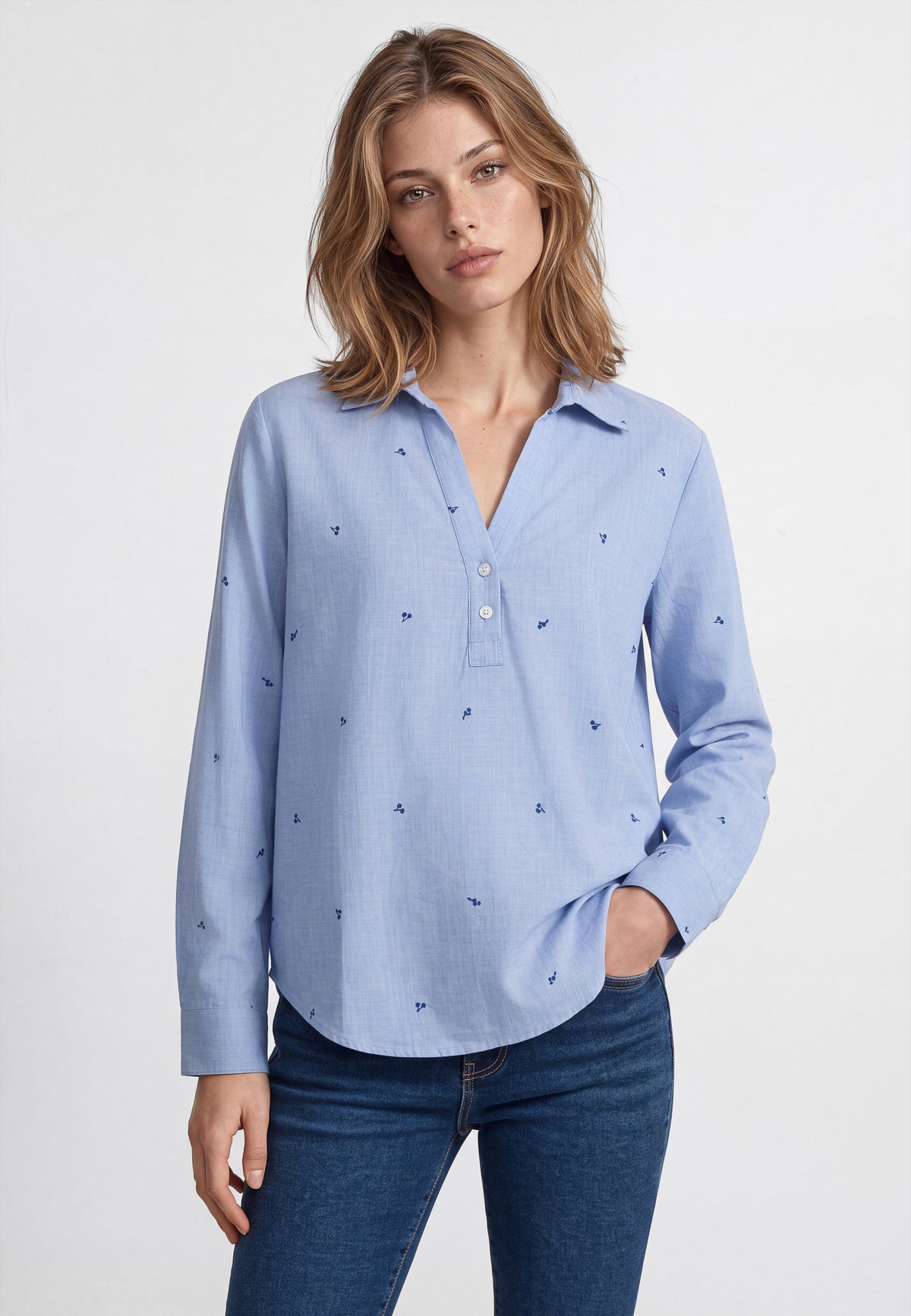 Langarmbluse Woven in Oxford Blue Print Hemden Mavi