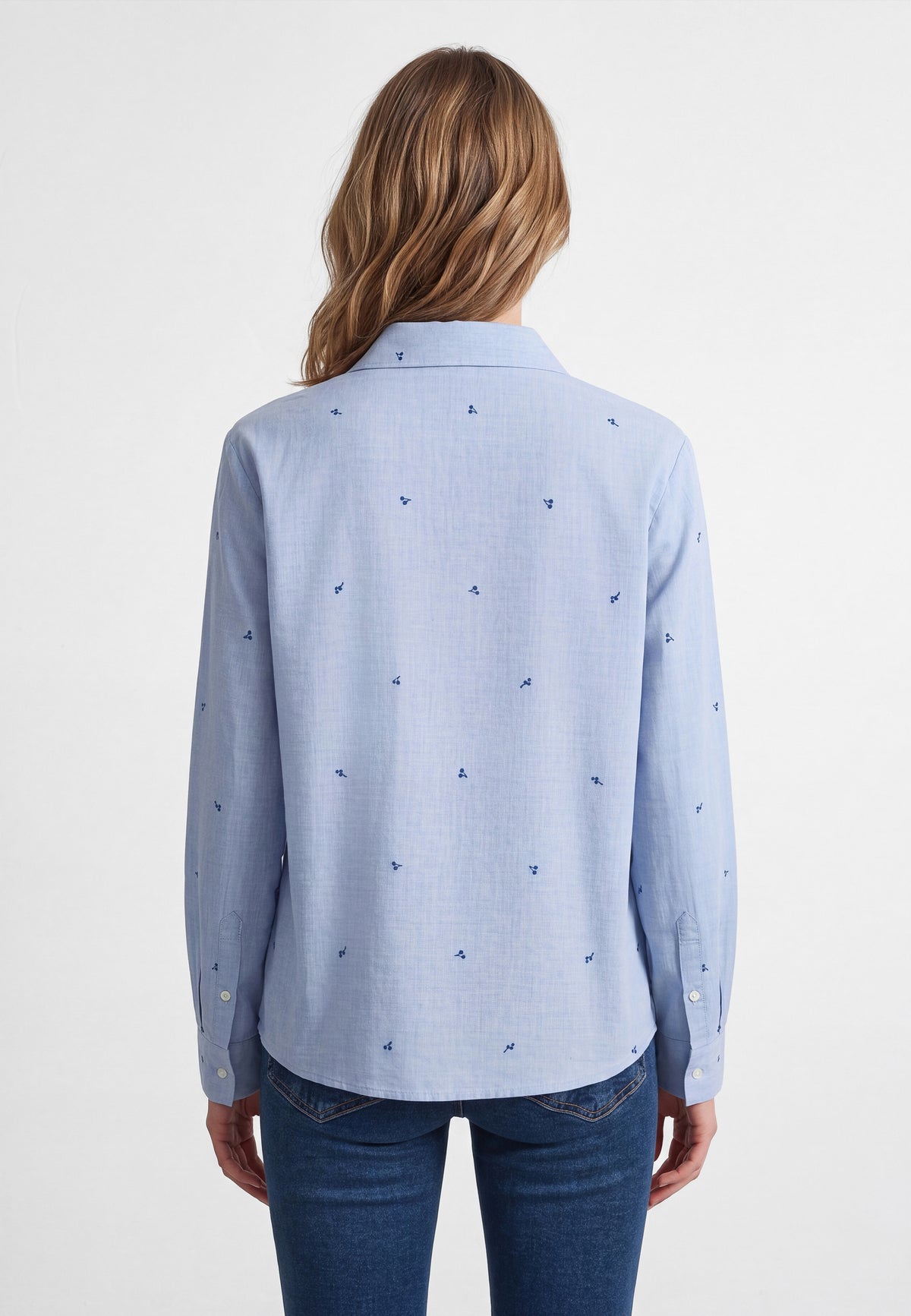 Langarmbluse Woven in Oxford Blue Print Hemden Mavi