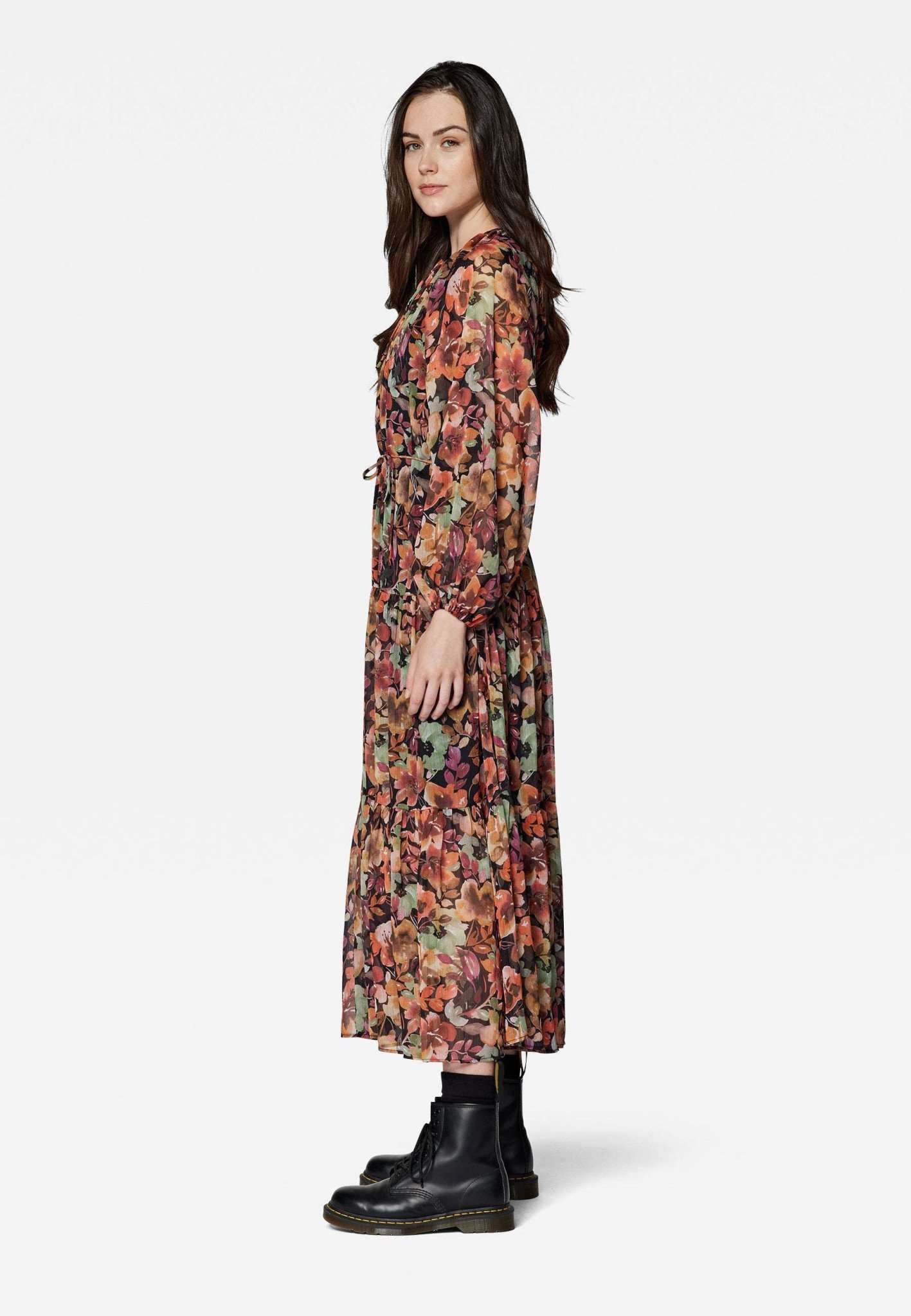 Long Dress in Black Watercolor Print Kleider Mavi