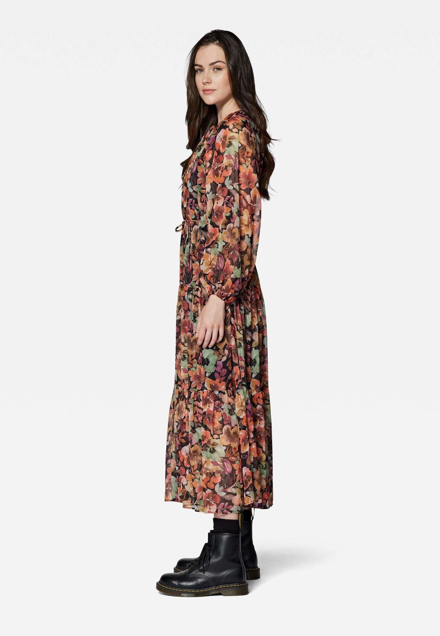 Long Dress in Black Watercolor Print Kleider Mavi   