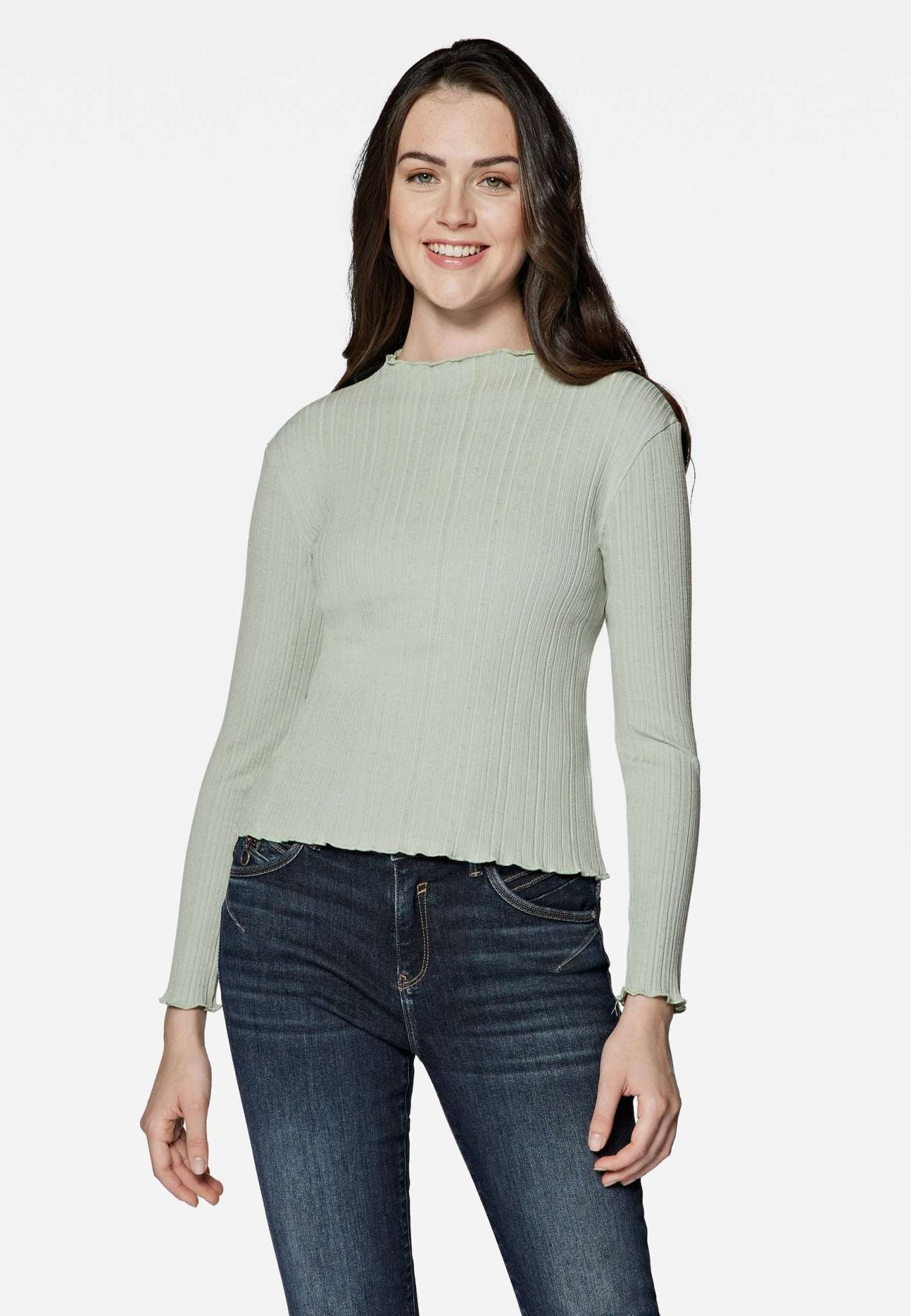 Long Sleeve Top in Aqua Gray Hemden Mavi   