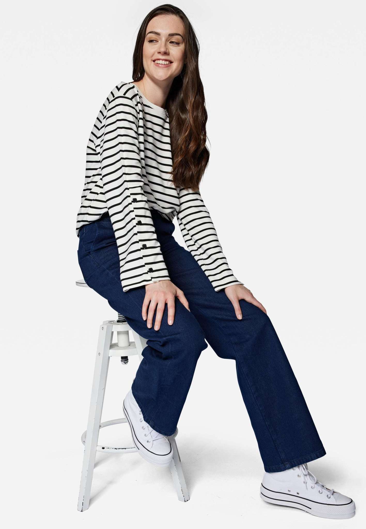 Striped Long Sleeve Blouse in Black Striped Blusen Mavi