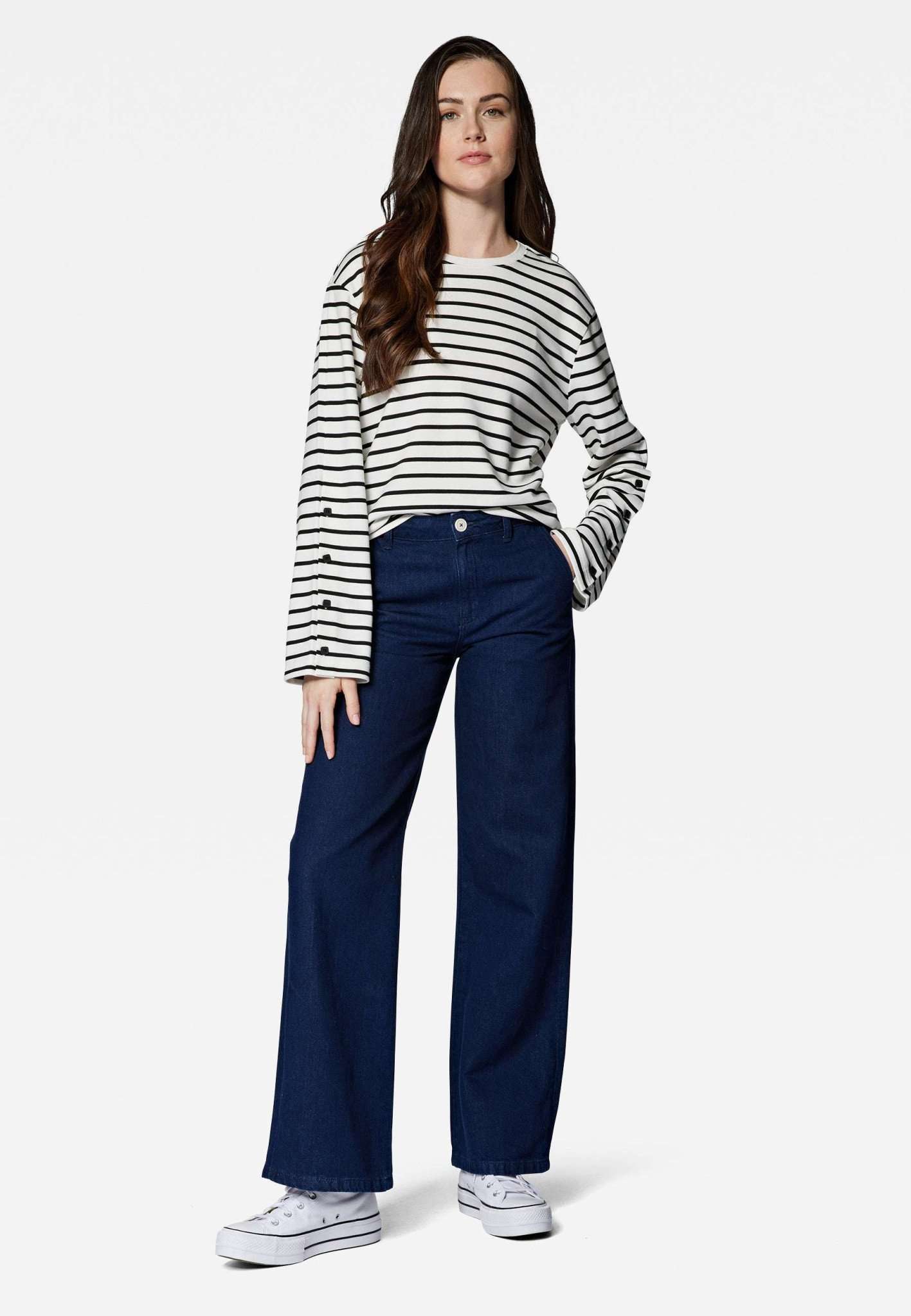 Striped Long Sleeve Blouse in Black Striped Blusen Mavi