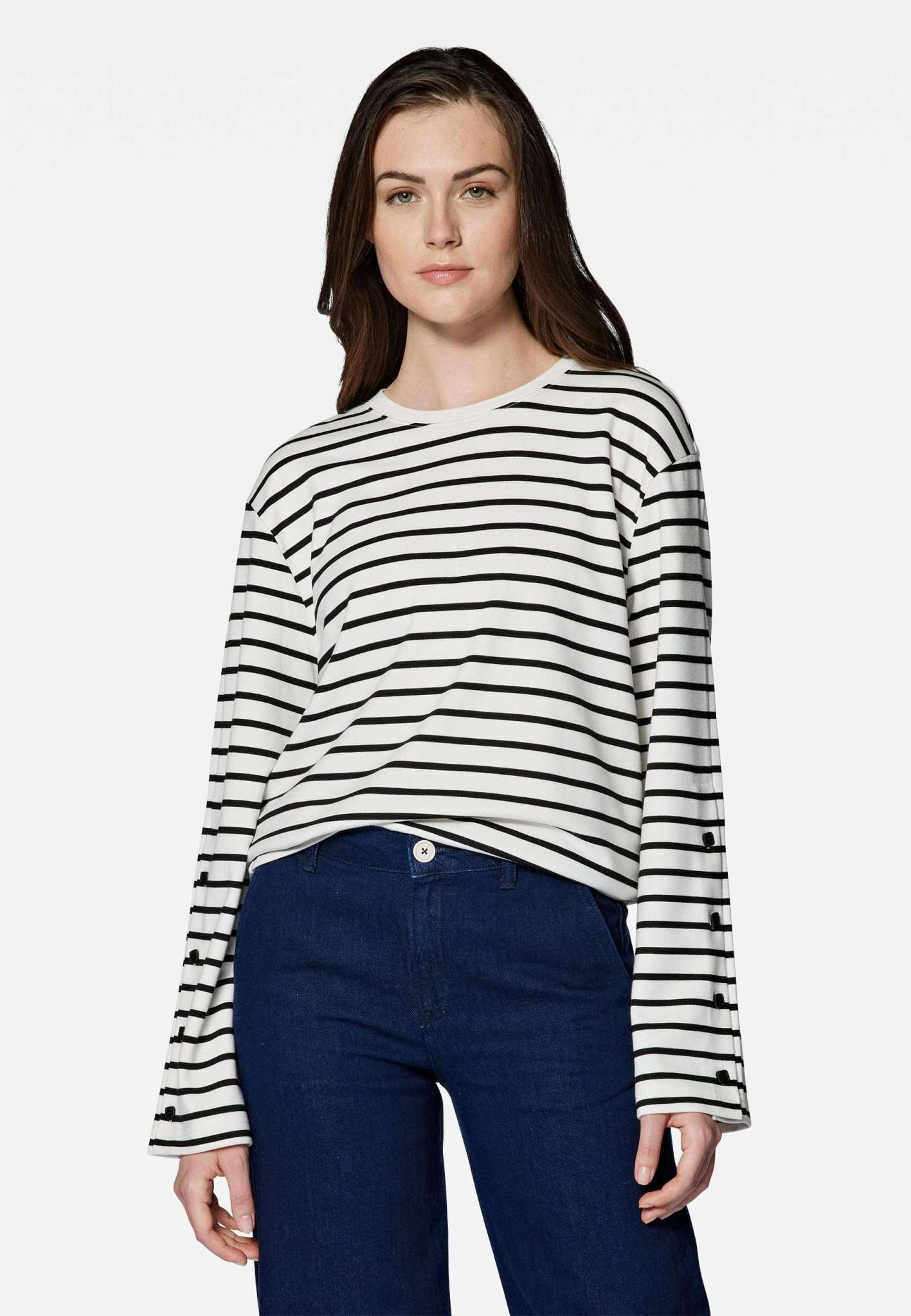 Striped Long Sleeve Blouse in Black Striped Blusen Mavi
