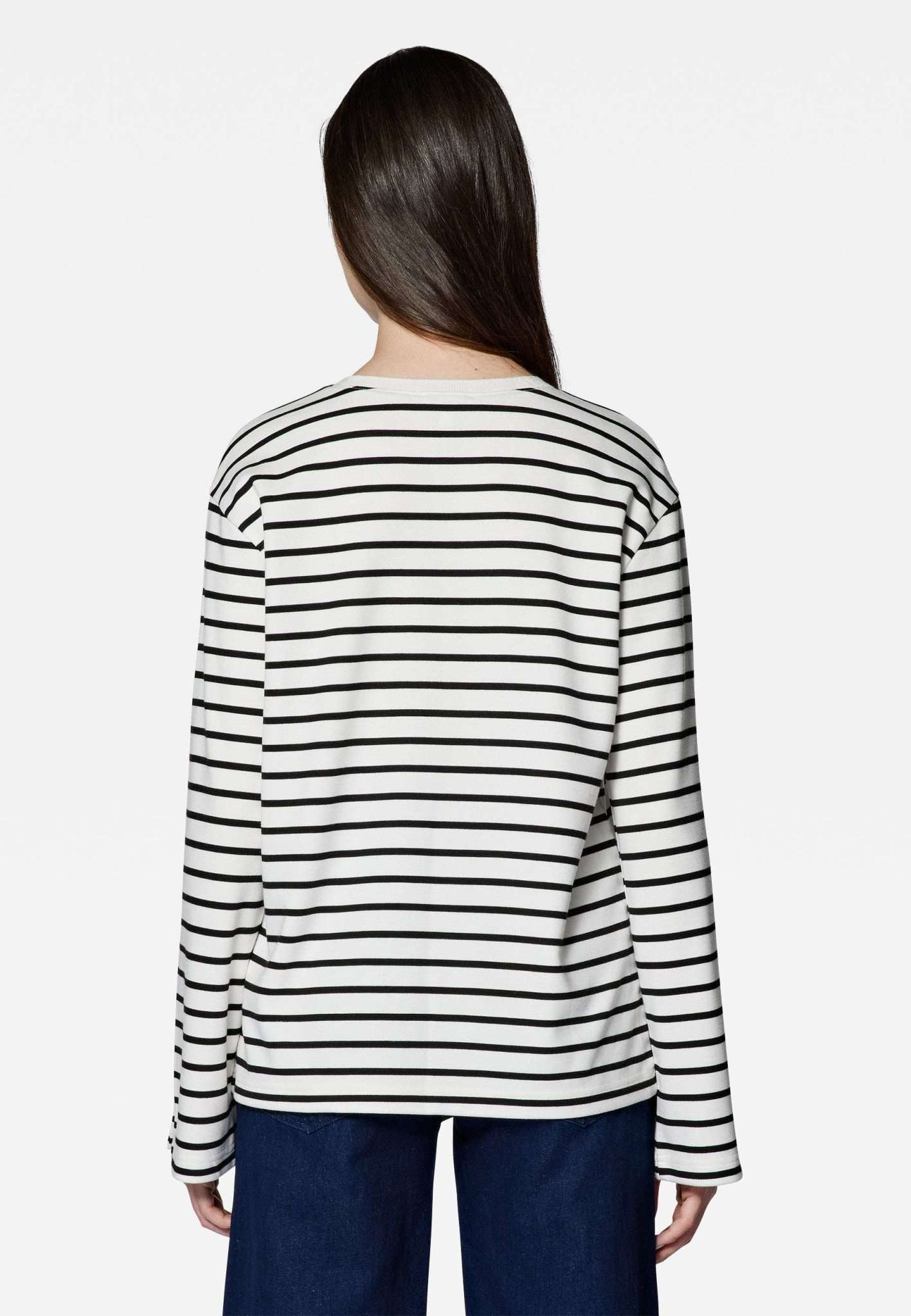 Striped Long Sleeve Blouse in Black Striped Blusen Mavi