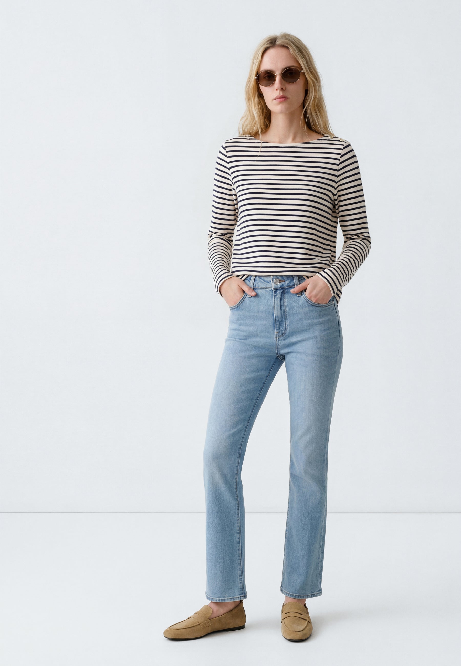 Long Sleeve Fashion Jersey in Peacoat Stripe T-Shirts Mavi