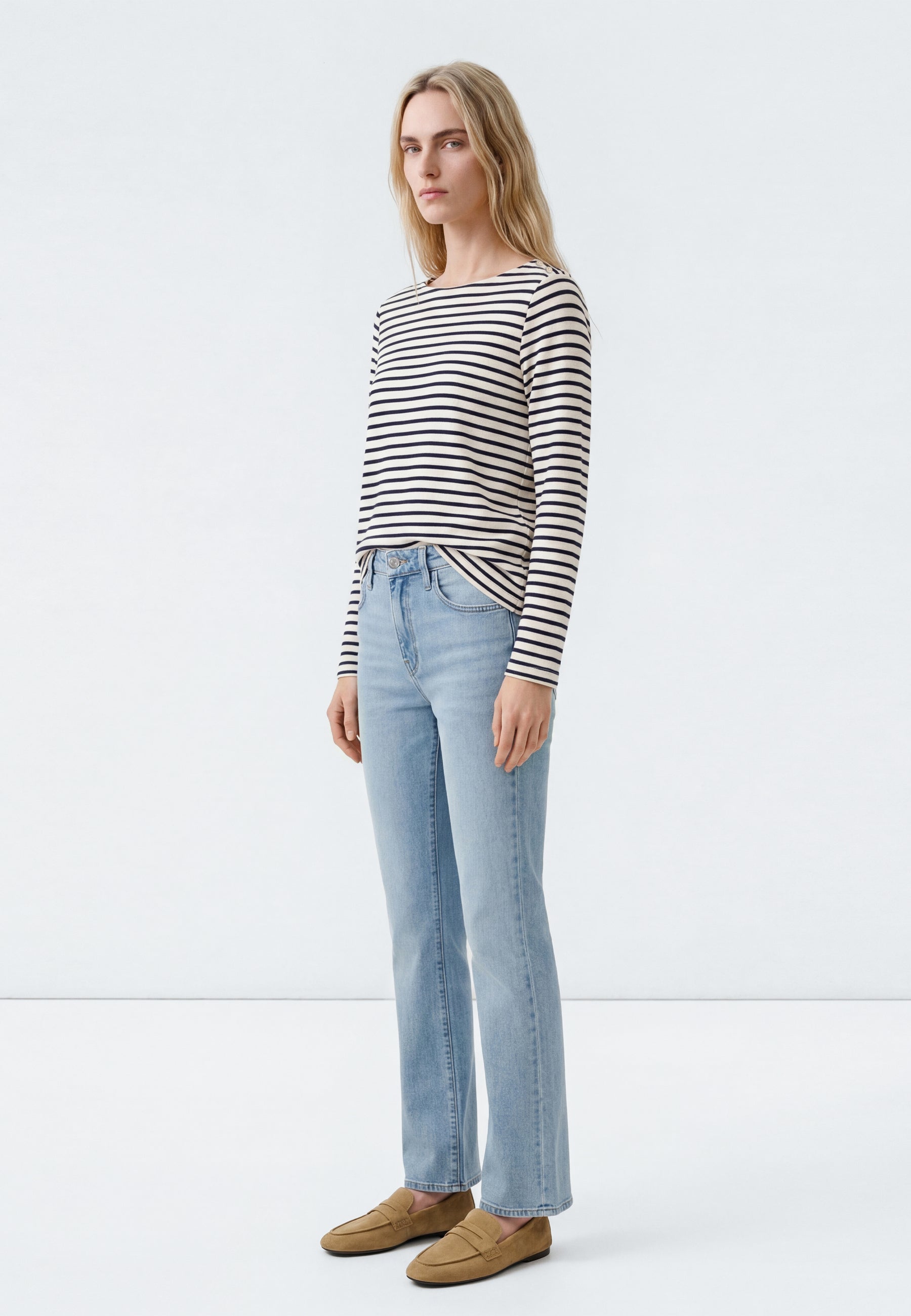 Long Sleeve Fashion Jersey in Peacoat Stripe T-Shirts Mavi