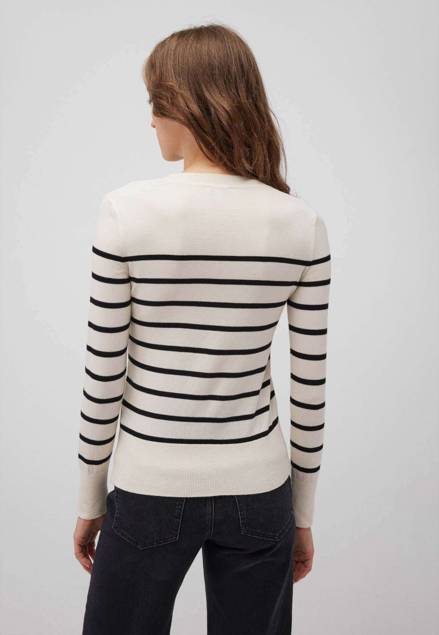 Crew Neck Sweater in Black Stripe Pullover Mavi