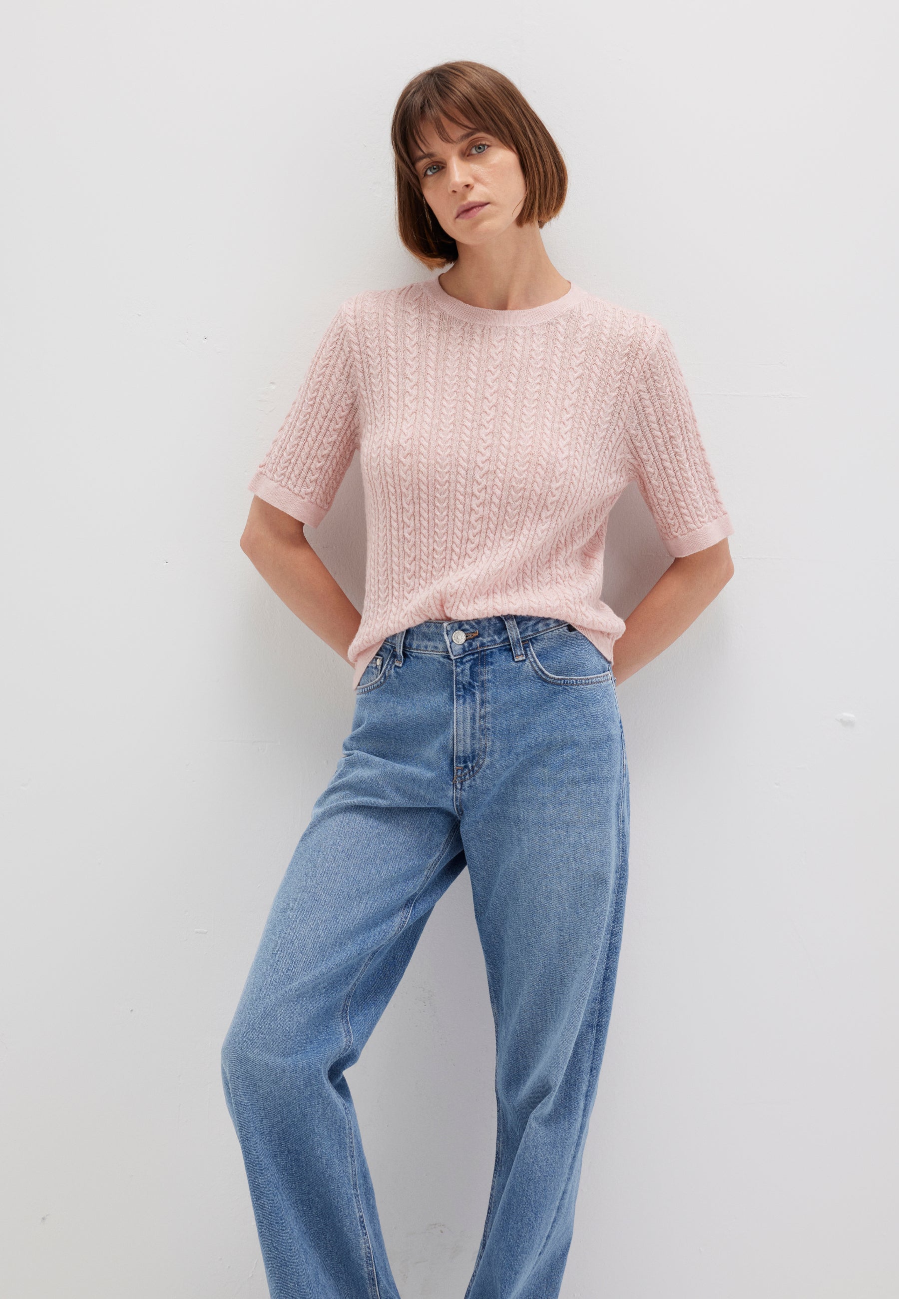 Short Sleeve Tricot in Lotus Melange Pullover Mavi