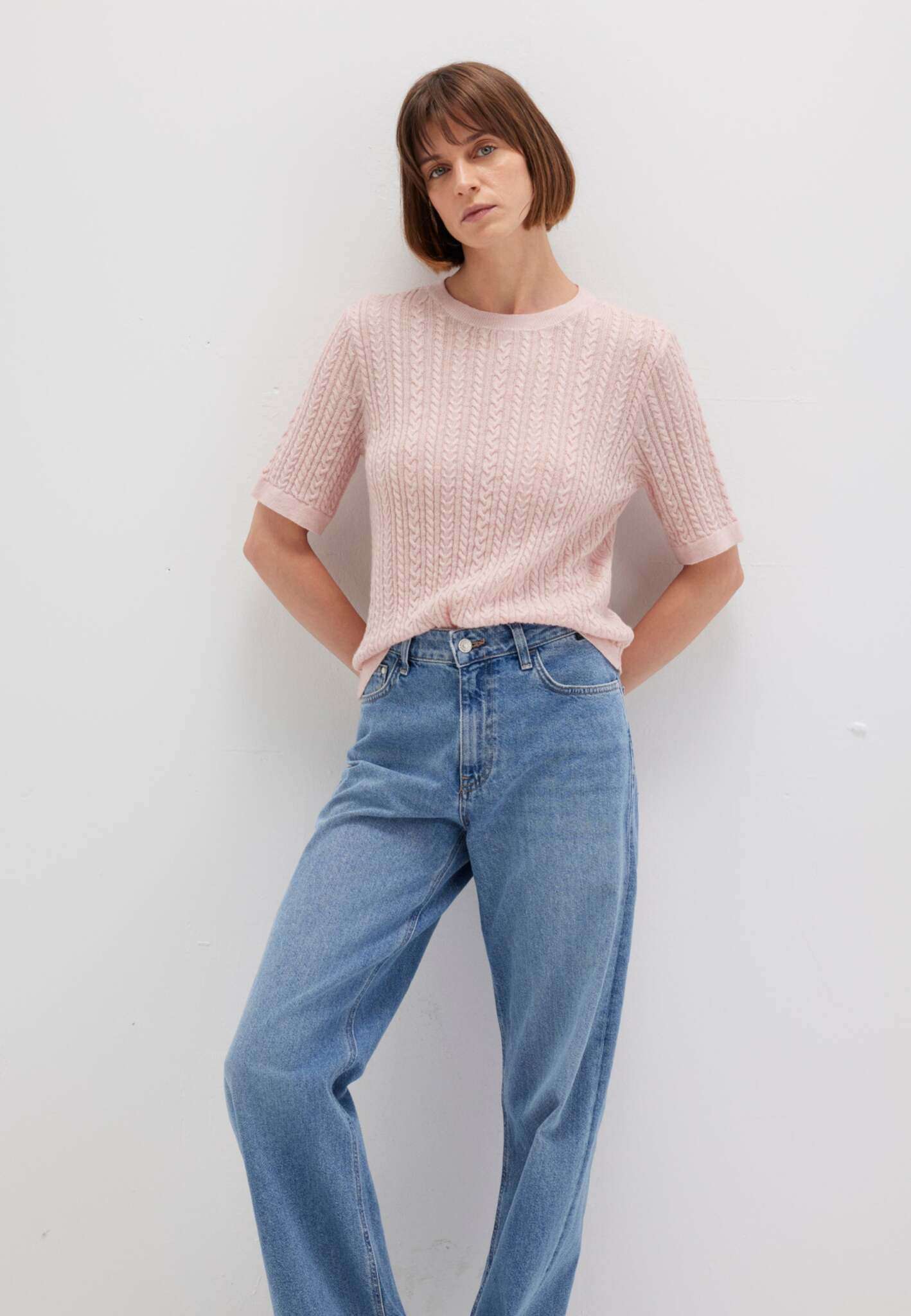 Short Sleeve Tricot in Lotus Melange Pullover Mavi