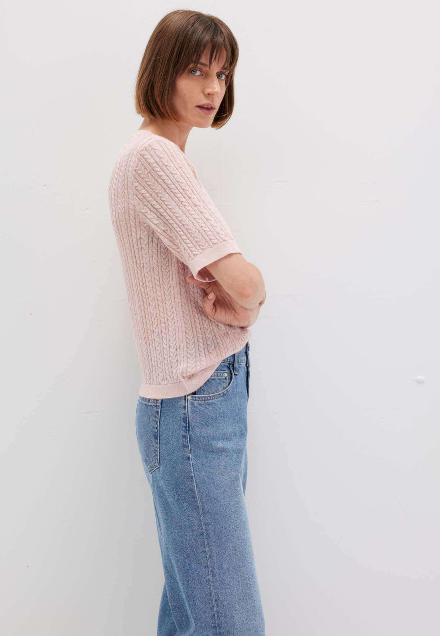 Short Sleeve Tricot in Lotus Melange Pullover Mavi